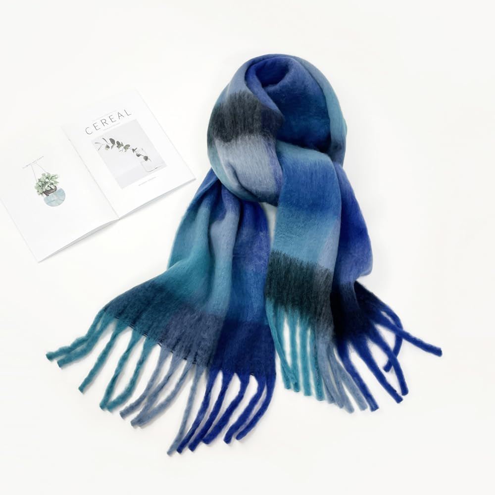 WYNAKESHU Women Scarf Winter Big Colorful Checked Thick Warm Wrap Scarves Casual Tassel Blanket Scarf Stylish Plaid Design image number 3