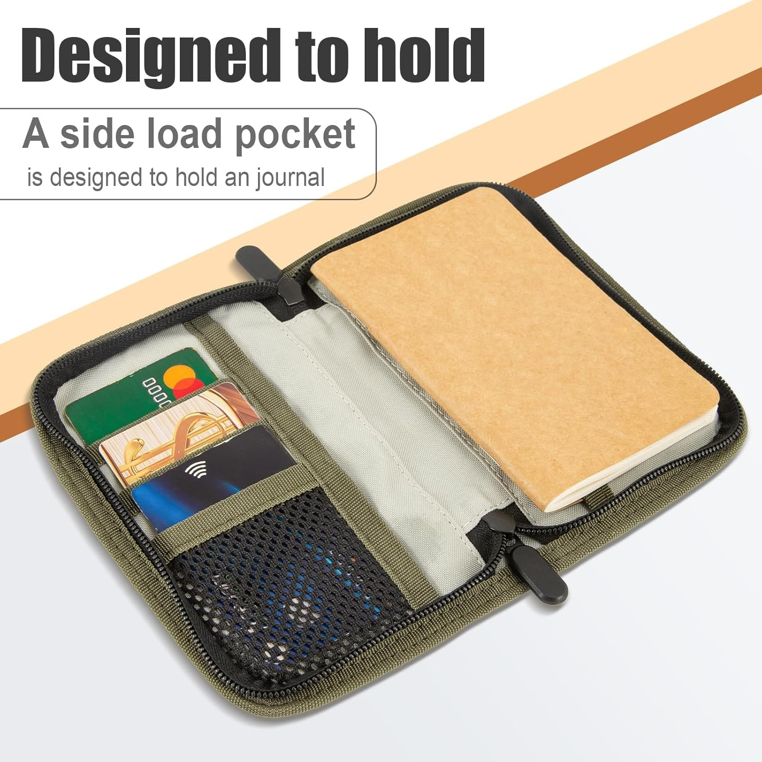 HDBHBH Field Notes Cover for 3.5 X 5.5 Notebooks, Waxed Canvas Journal Cover with Zipper Pen Holder &ndash; Fits Moleskine Cahier & Field Notes, Water Resistant Pocket Planner Cover (Army Green) image number 3