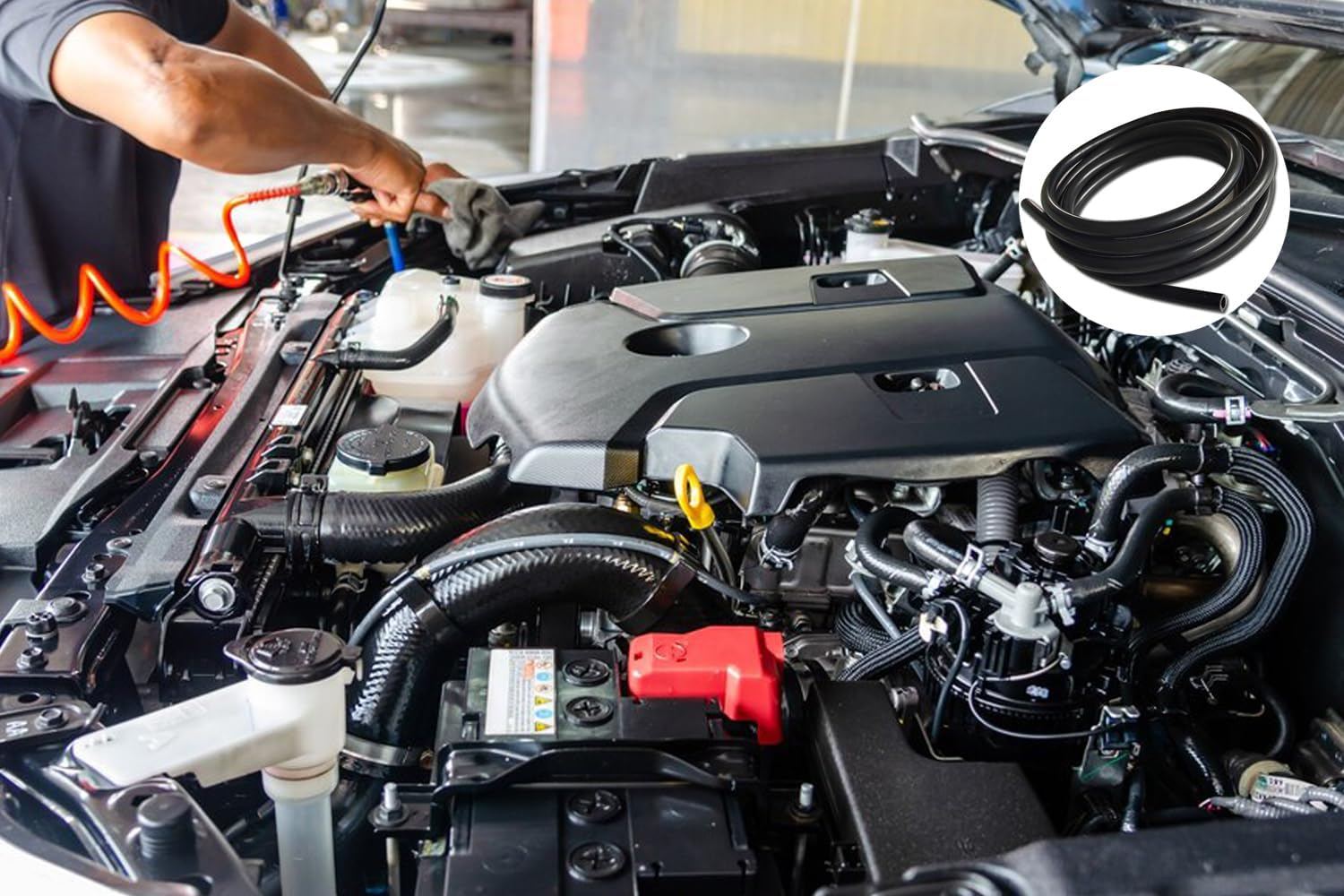 Silicone Vacuum Tubing Hose Line, 10 Ft 1/4" (6Mm) Inner Diameter Hose, Auto Replacement Vacuum Hose Line for Vehicle Radiator, Black