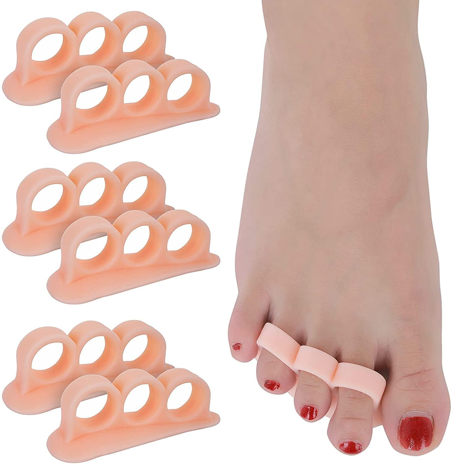 6 Pieces Hammer Toe Cushion - Hammer Toe Gel Pads Corrector & Straightener for Curled, Curved, Claw & Mallet Toe Relief - Right & Left Gel Support Crest Cushion (3 Hole Beige) image number 3