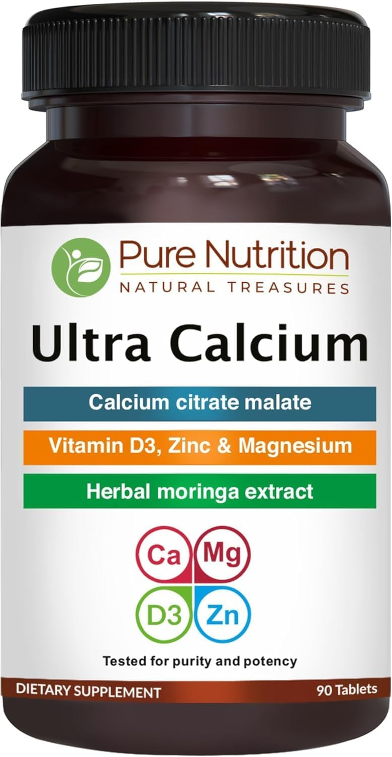 Pure Nutrition Ultra Calcium Citrate 1000Mg Highly Absorbable Calcium Supplement with Calcium Citrate Malate, Vitamin D, Zinc and Magnesium - 1 Tablet Daily (90 Veg Tabs) Non-Gmo | Gluten-Free image number 2