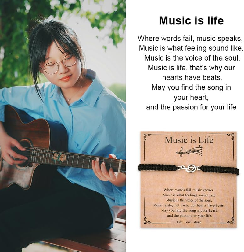 Music Is Life Bracelets for Women Men - Woven Rope Bracelet Gifts for Musicians, Lovers, Teachers, Students - Birthday Graduation Music Note Jewelry image number 2