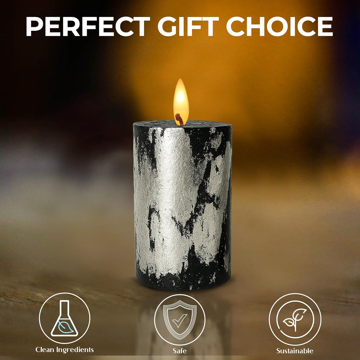 Apexor 2-Piece Black Silver Foil Pillar Candles &ndash; Berry Blossom Scent, Hand-Poured &ndash; Decorative Candle Ideal for Home Holidays & Parties image number 1