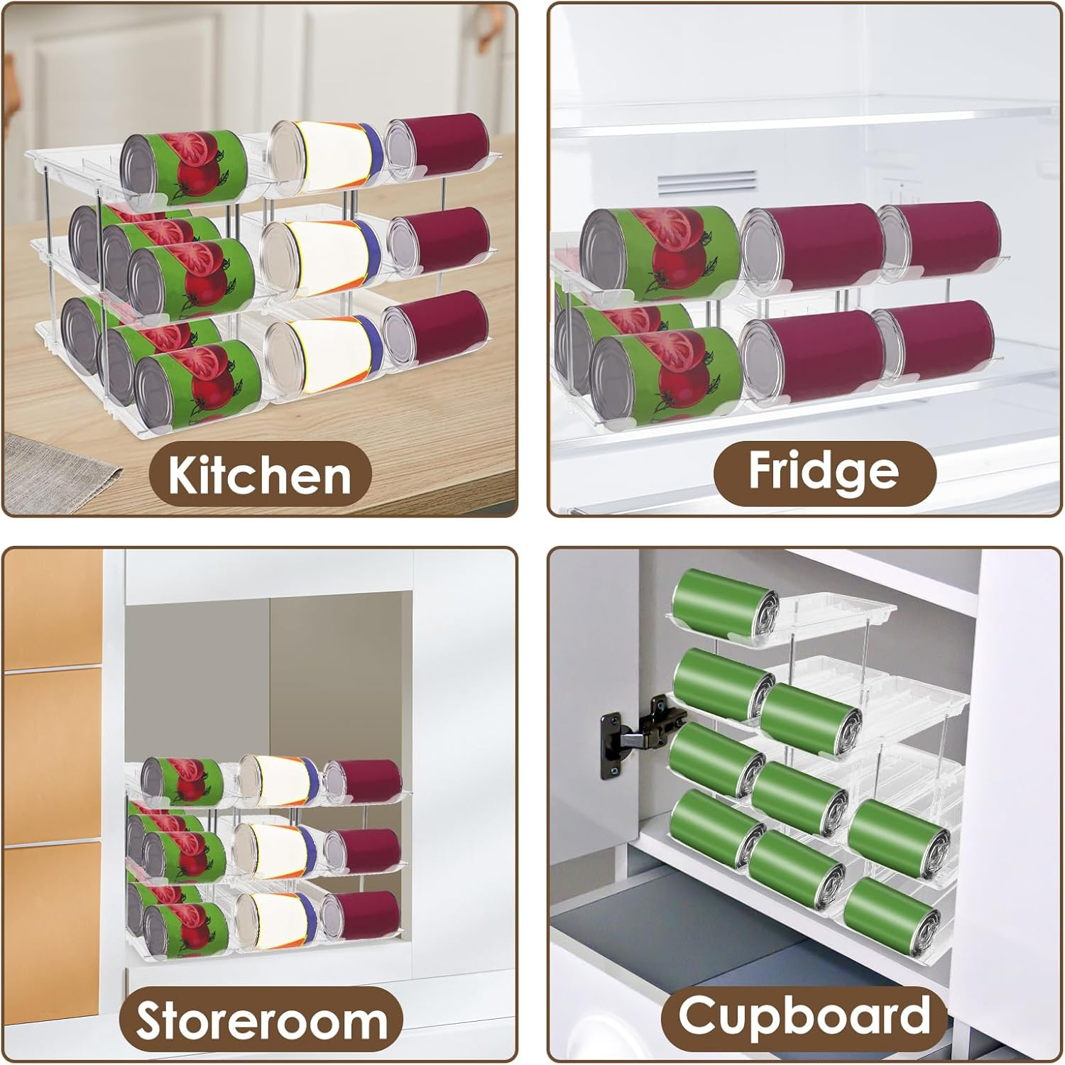 3-Tier Stackable Can Storage Rack Organizer, Can Storage Organizer Pantry, Clear Can Organizer Rack, Canned Food Holders, Stackable Soup Can Dispenser for Kitchen Cupboard and Pantry Storage