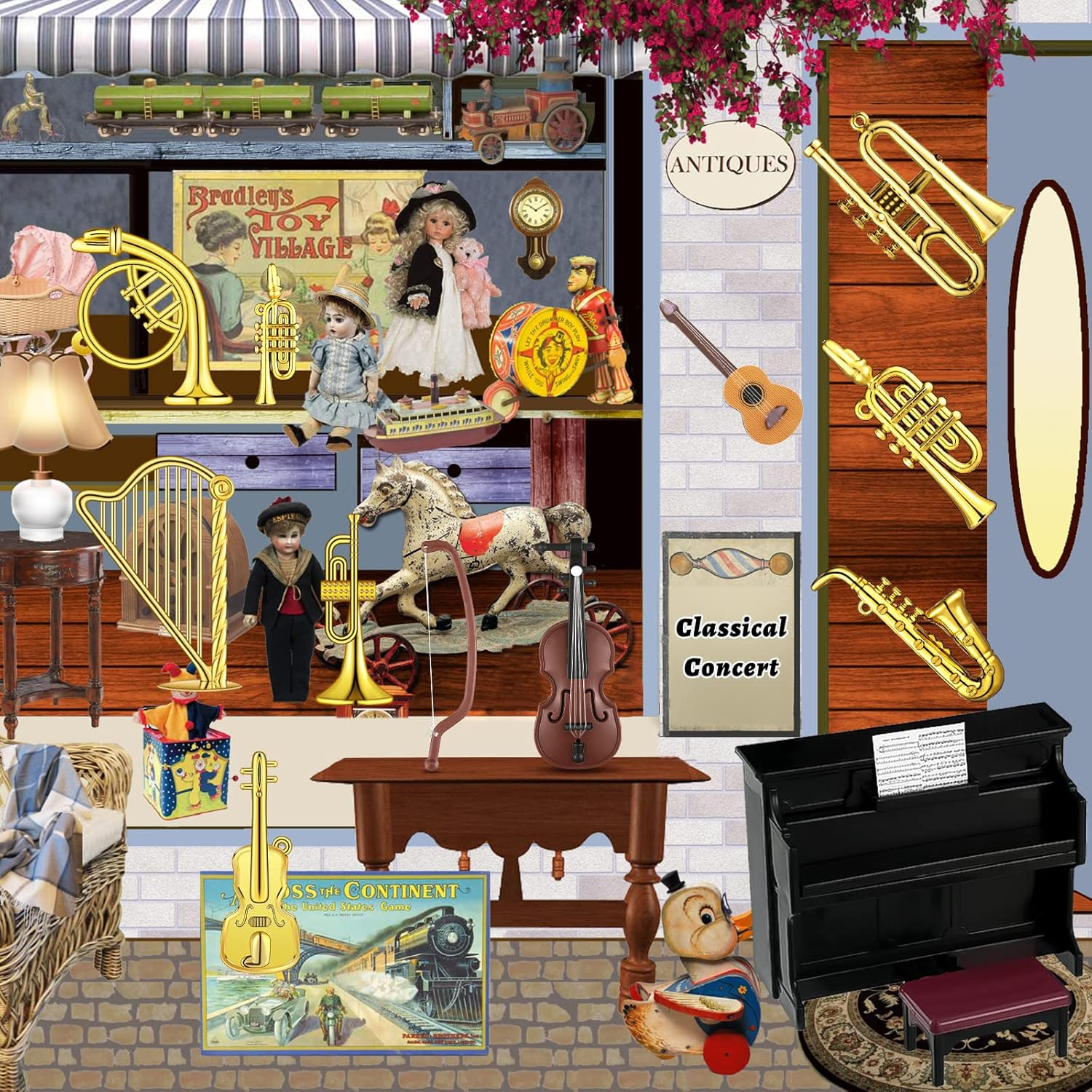 24 Pieces Dollhouse Musical Instruments Miniature Violin Piano Trumpet Saxophone Electric Guitar Tiny Instruments Set for Mini House Musical Room Succulent Garden (Black Piano)