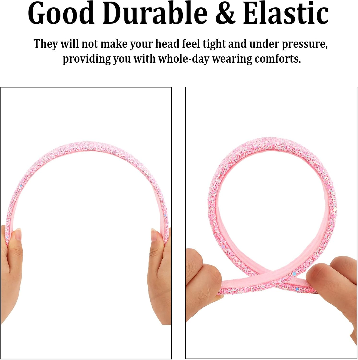 Uintoon Girls Headbands, 3PCS Headbands for Girls Women Glitter Gold Rainbow Pink Headband Sparkly Sequin Headband Hair Accessories image number 5