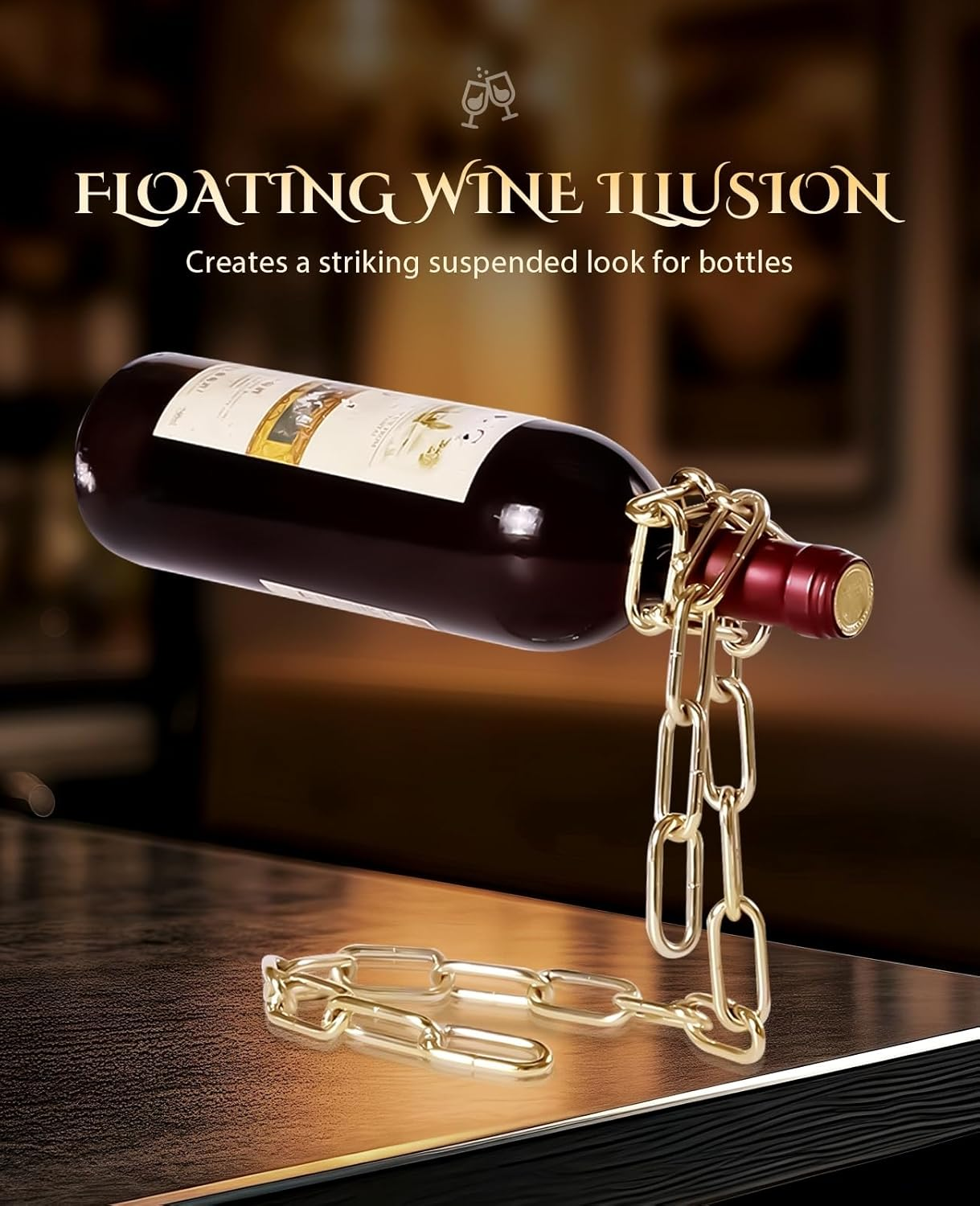 BRARIOS Creative Decor Desktop Wine Rack Chain Design No Assembly Required 20Cm Wine Bottle Rack for Home Bar Study Dining Room Decoration (Bronze) image number 5