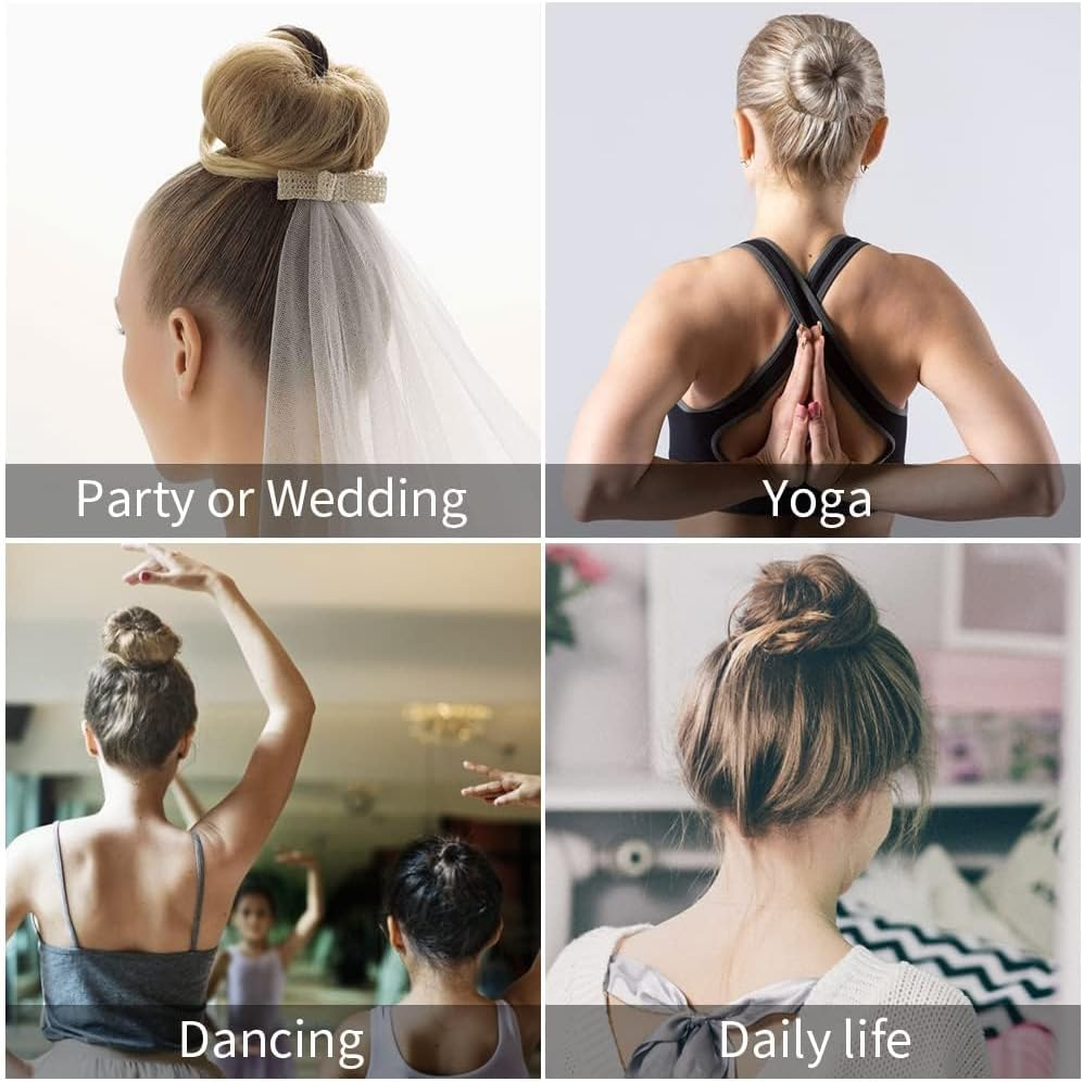 Hair Bun Maker 50 Pieces Set, Donut Bun Shaper with 3Pcs Dark Brown &3Pcs Beige(2 Large, 2 Medium and 2 Small), 5 Pieces Hair Elastic Bands, 40 Pieces Hair Pins (Brown and Gold) image number 3