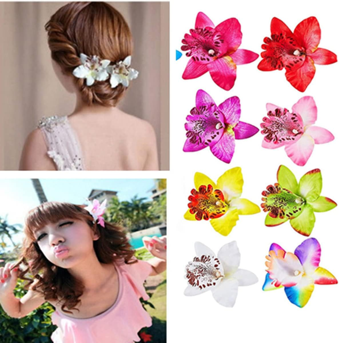 Flowers Hair Clips, 10PCS Orchid Flower Alligator Clips, Bohemian Flower Hairpin, Artificial Tropical Flower Hair Clip for Women and Girls image number 3