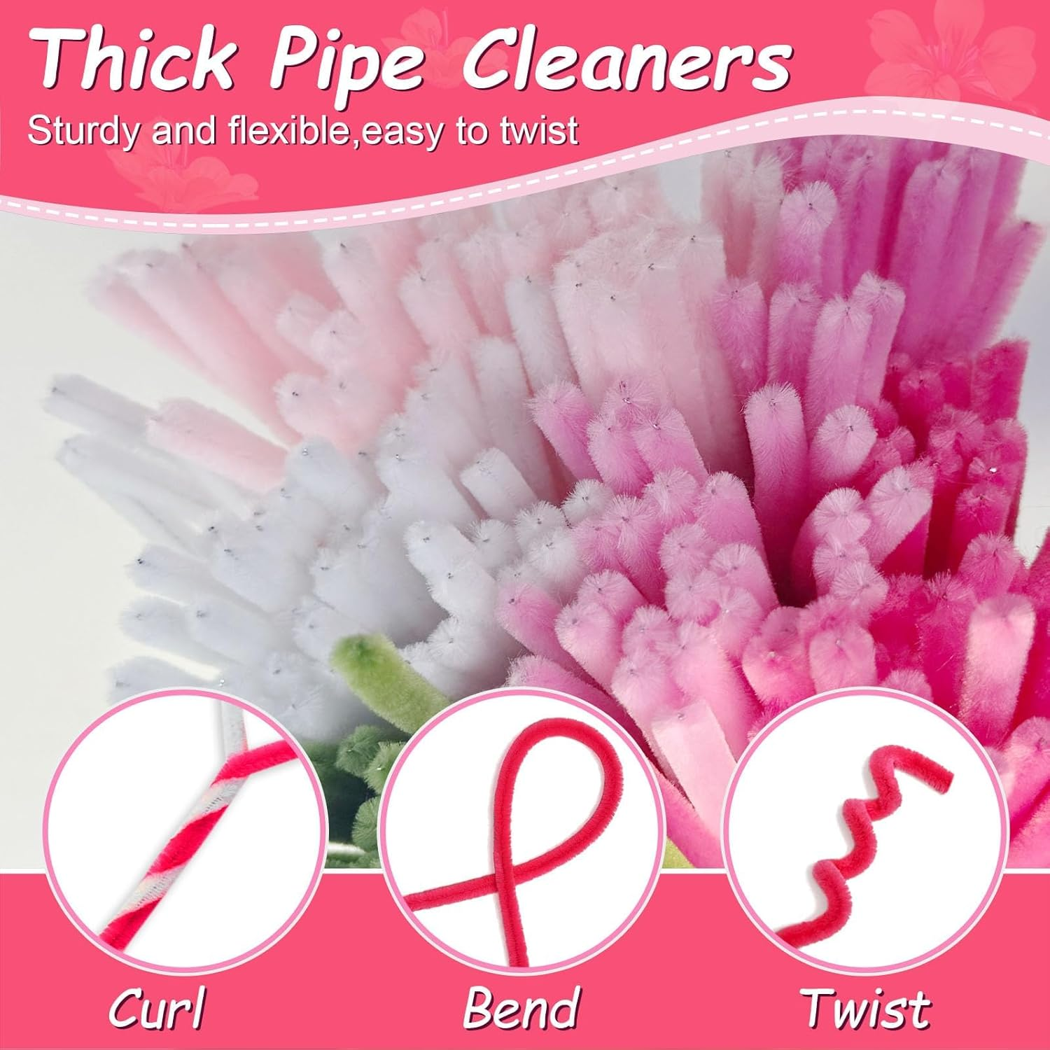500Pcs Tulip Flower Colored Pipe Cleaners Bulk, Pastel Chenille Stems DIY Fuzzy Pipe Cleaners for DIY Project Decoration,Art Supplies image number 3