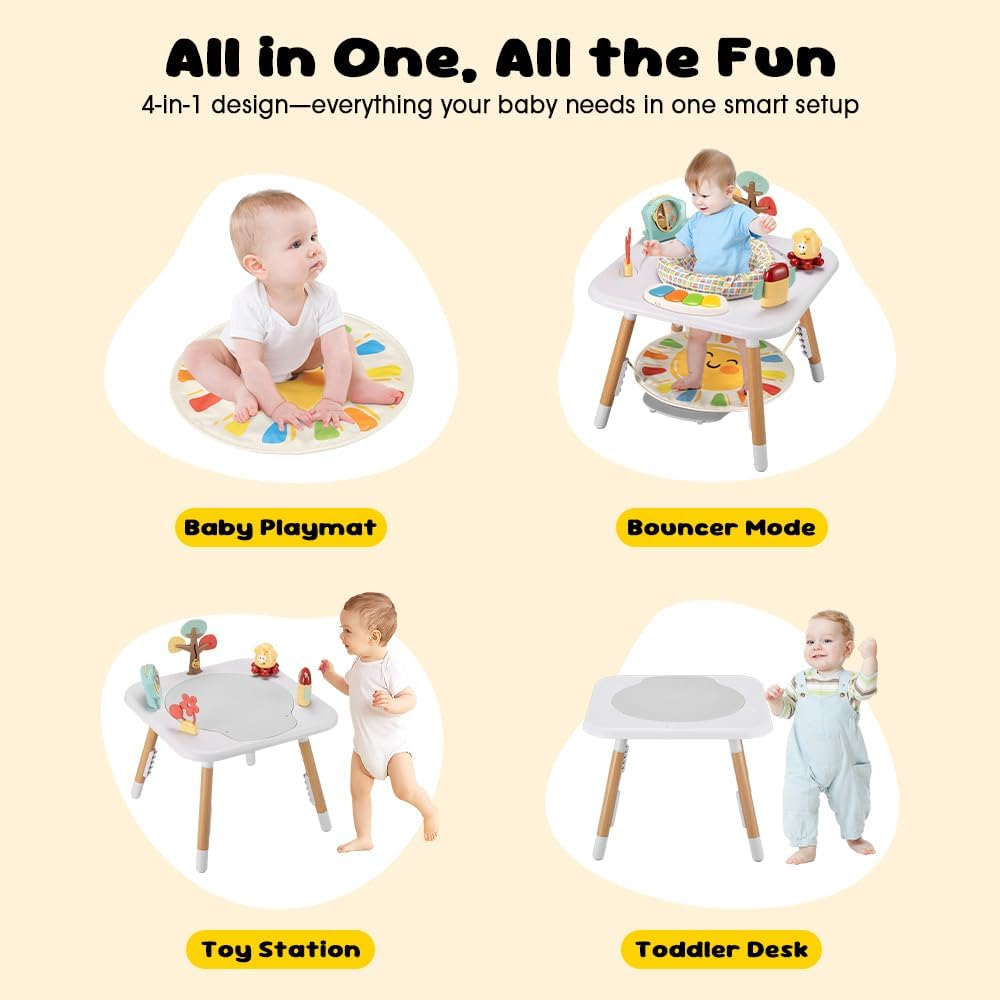 Playpals Baby Activity Center, Baby Jumpers and Bouncers with 6 Removable Toys, 360&deg; Rotary Seat, 5 Adjustable Heights, Interactive Play Center for Toddlers Boys Girls 6 Months+ (White)