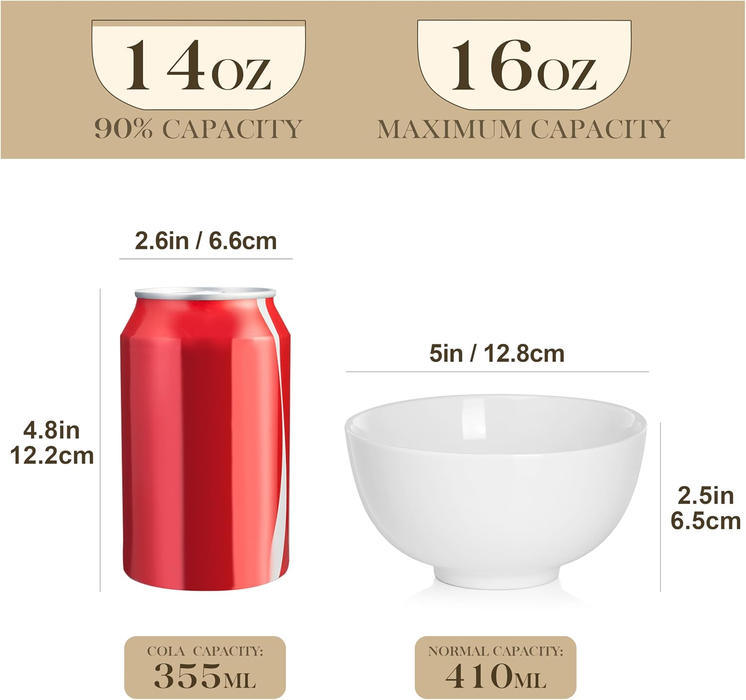 MALACASA 8 Pack Dessert Bowls, 16 Oz Rice Bowls Set, 5" Small Bowls for Side Dishes, Salad, Dessert, Snacks, Oatmeal, Soup, Fruit Dishwasher & Microwave Safe, Series Regular image number 3