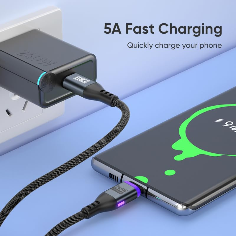 BIG+ 240W Magnetic Charging Cable 2 Pack - 1.8M/1M 180 Rotating USB C/Micro USB Charging Cable, 6-In-1 Super Fast Charging for Type C, Iproducts, Mobiles, Laptops - Magnetic Phone Charger image number 4