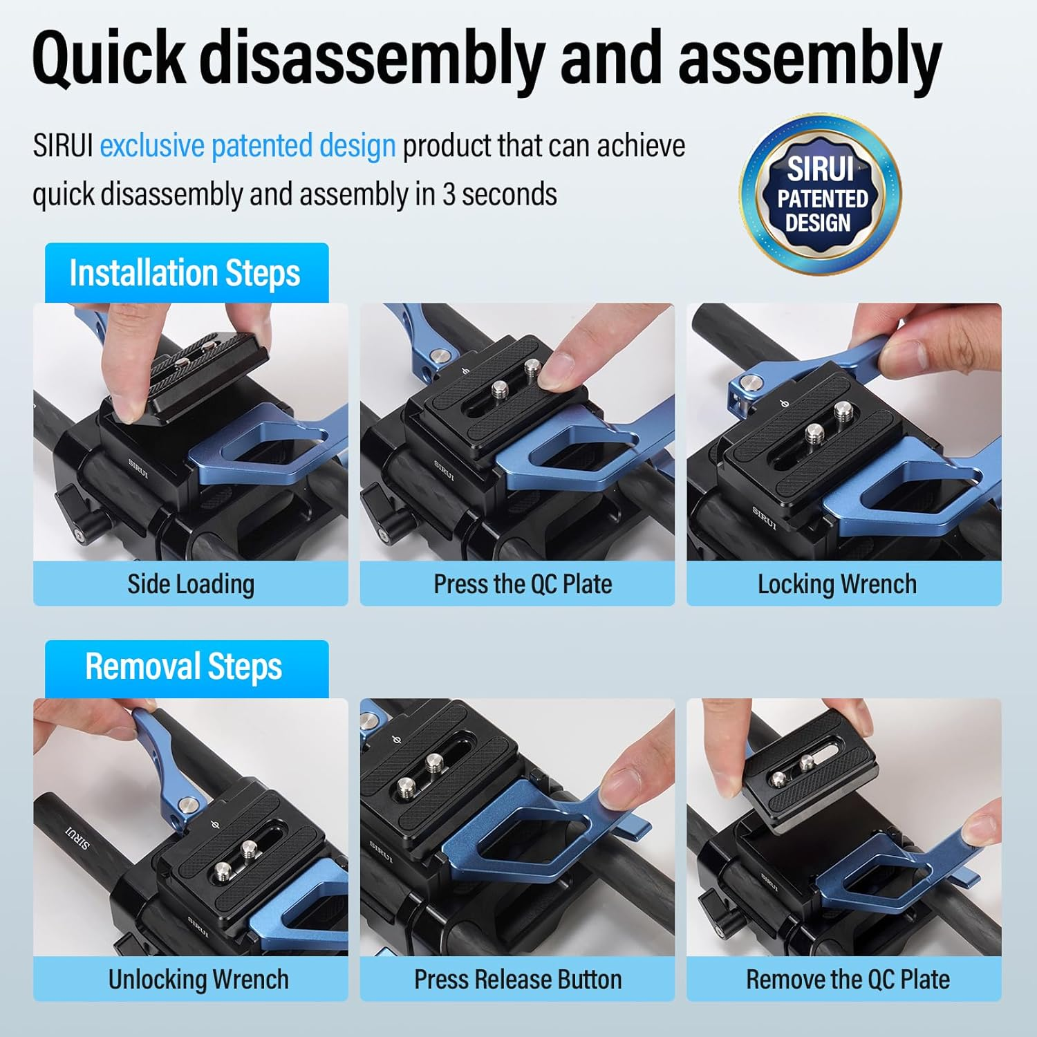 SIRUI Universal Camera 15Mm Rod Rail Baseplate with Dual Carbon Fiber Rods, Y-Shaped Lens Bracket, Quick Release Plate and Clamp Set, Rod Rail Base Plate for Tripod, Shoulder Rig, SC-BPS image number 2
