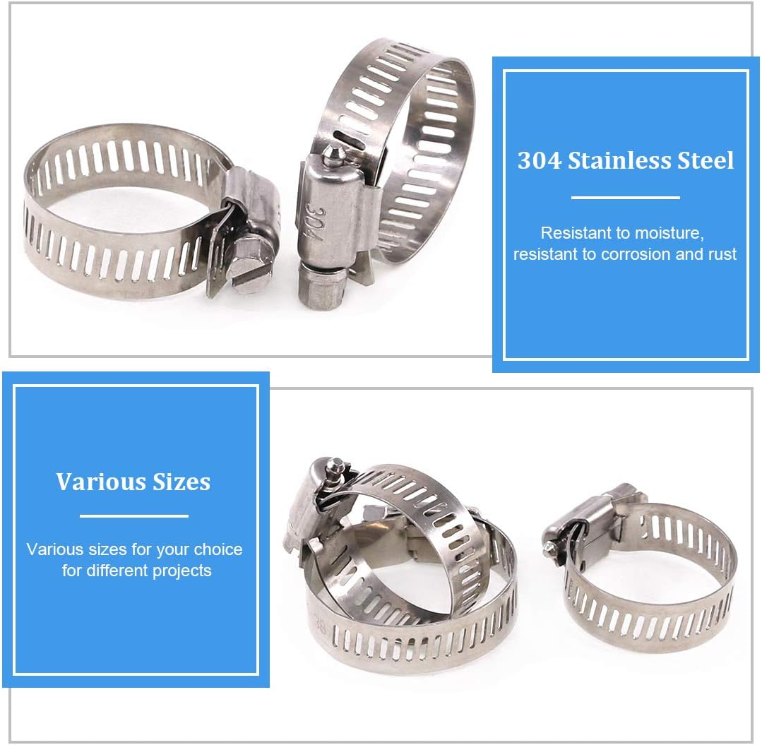Glarks 20Pcs 304 Stainless Steel Adjustable 18-32MM Range Worm Gear Hose Clamps Assortment Kit, Fuel Line Clamp for Water Pipe, Plumbing, Automotive and Mechanical Application (18-32MM)