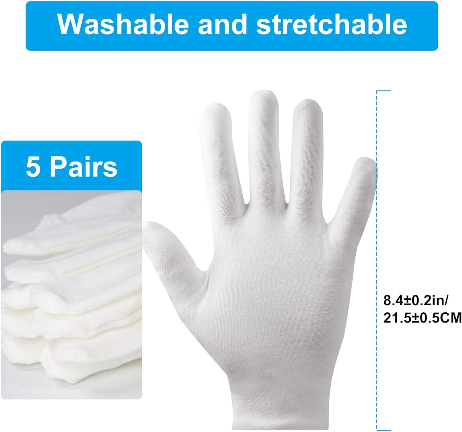 5Pairs(10Pcs) Moisturizing Gloves Overnight, Cotton Gloves for Dry Hands Eczema,White Cotton Gloves for Men and Women,Washable SPA Cotton Inspection Gloves, One Size Fit Most Cloth Gloves image number 1