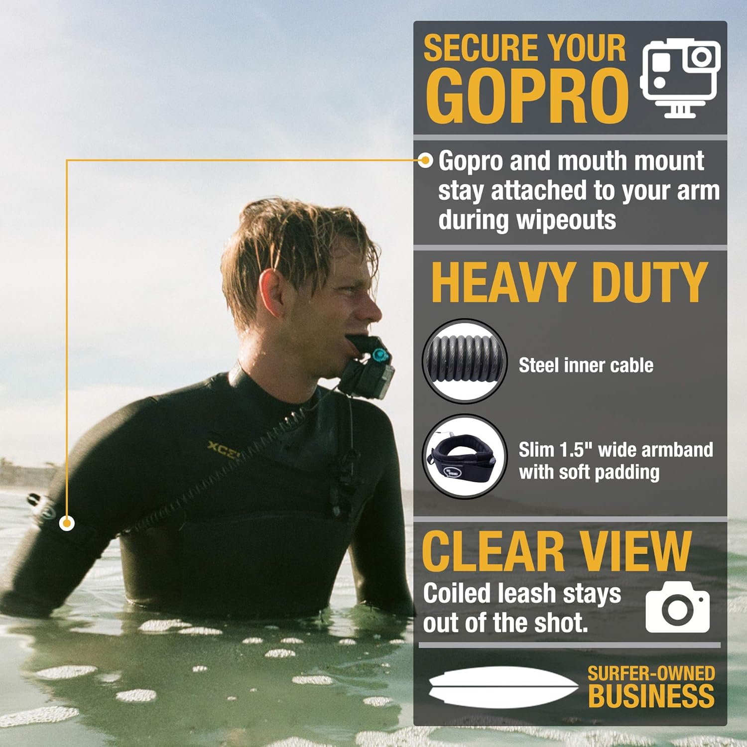 Ho Stevie! Premium Armband Leash for Gopro Cameras and Mouth Mounts, Black, Regular