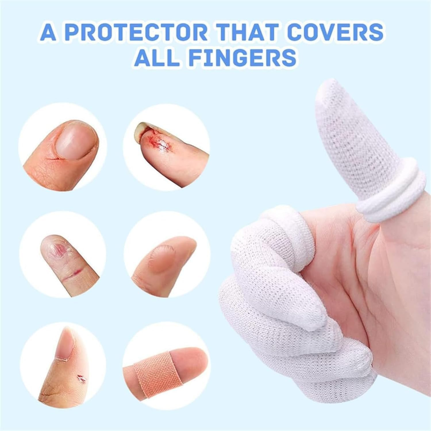 20 Pcs Finger Bandages, Elastic Finger Bandage, Tubular Cotton Finger Protector Finger Cots Reusable Finger Protector First Aid Tubular Bandages Finger Sleeves for Finger Sprains Swelling (White) image number 3