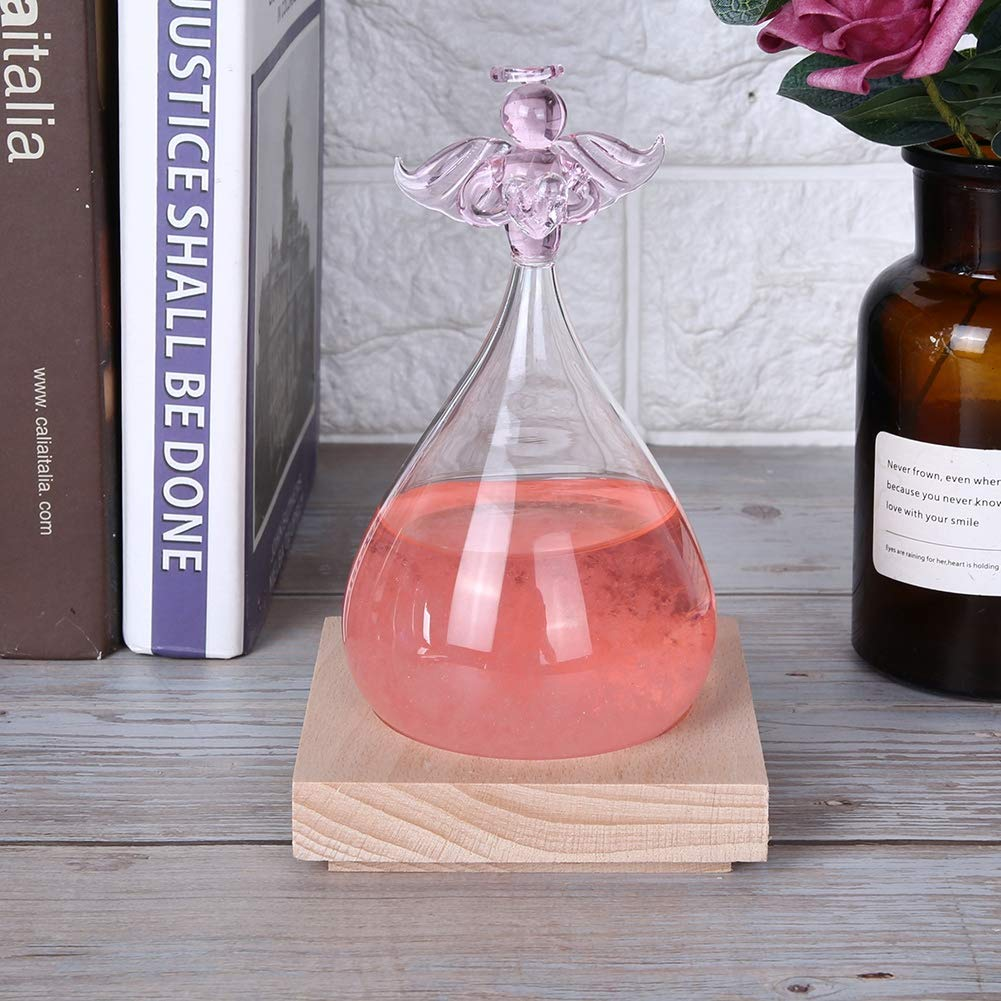 Haofy Glass - Decorative and Unique Weather Forecast - Weather Forecast Home Decoration Innovative Barometer in Angel Decorative Form with Wooden Foot as a Festival (White)