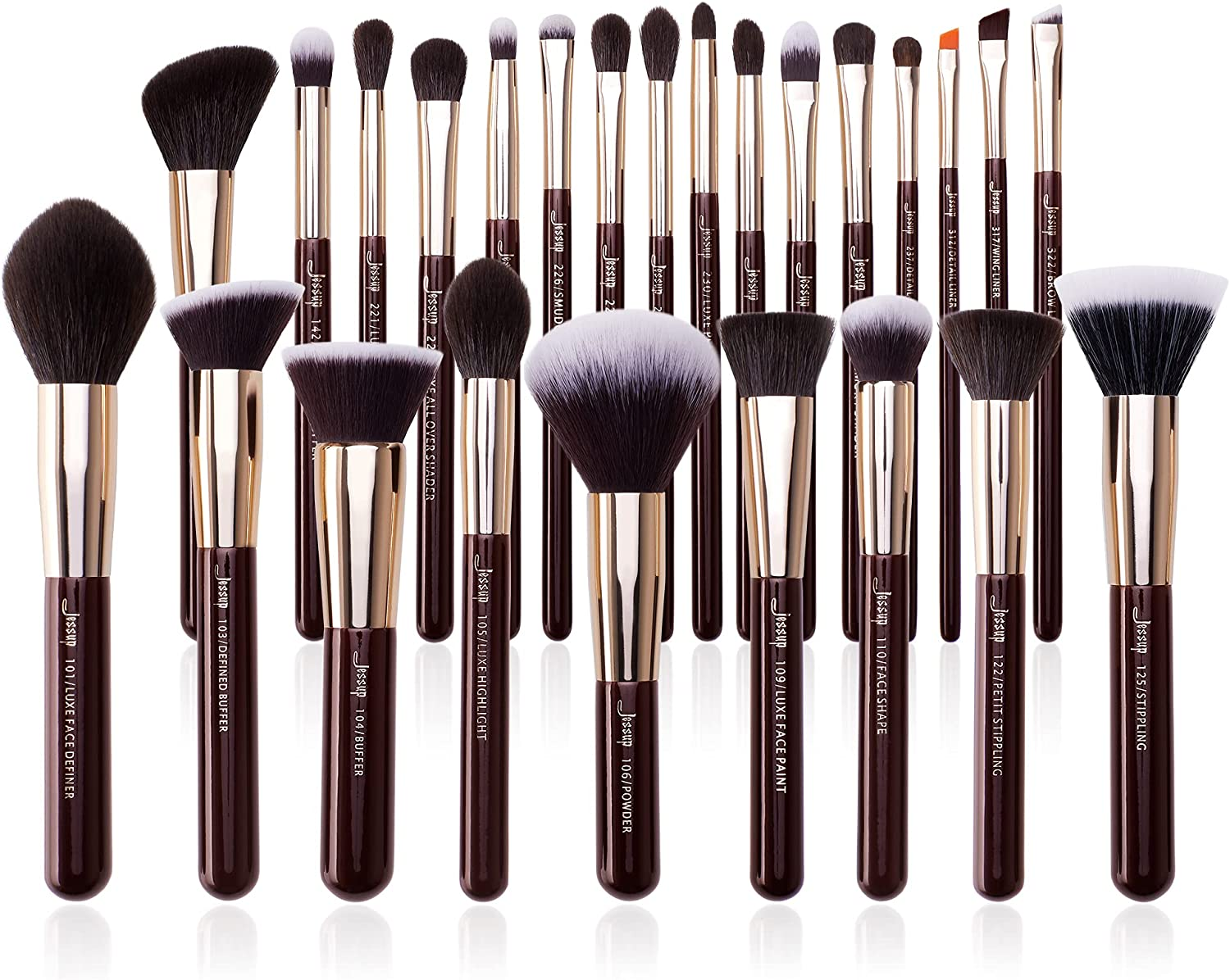 Jessup Makeup Brushes Set Professional, 25PCS Premium Natural Powder Foundation Eyeshadow Blending Concealer Blush Highlight Labeled Brushes, T280 - Blushing Bride image number 3