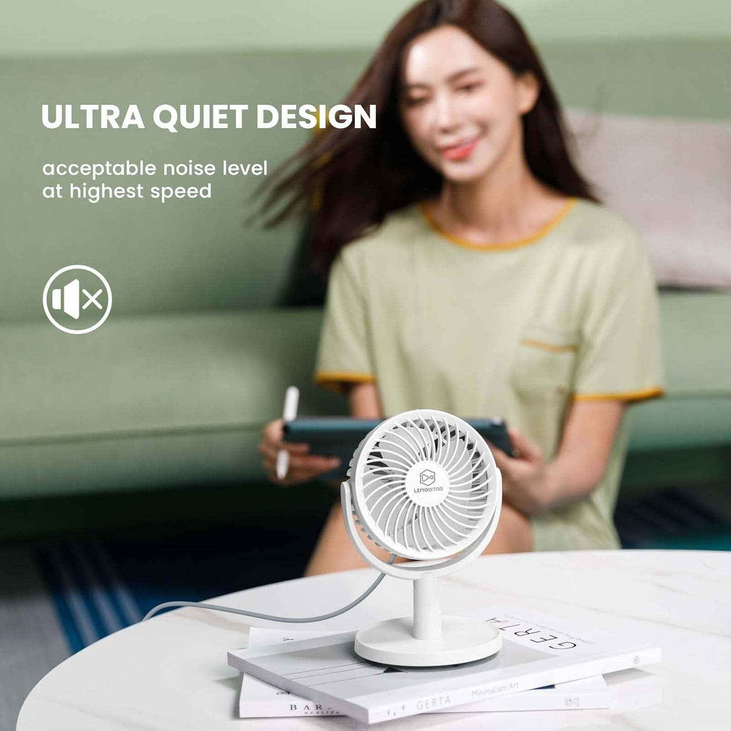 4 Speeds Small Desk Fan with Strong Airflow, Personal Portable Mini USB Fan, Quiet, 310 Degree Rotation, Detachable, Easy to Clean, Lightweight, 4 Inch, for Bedroom, Desk, Home (White, 4 Inch) image number 4