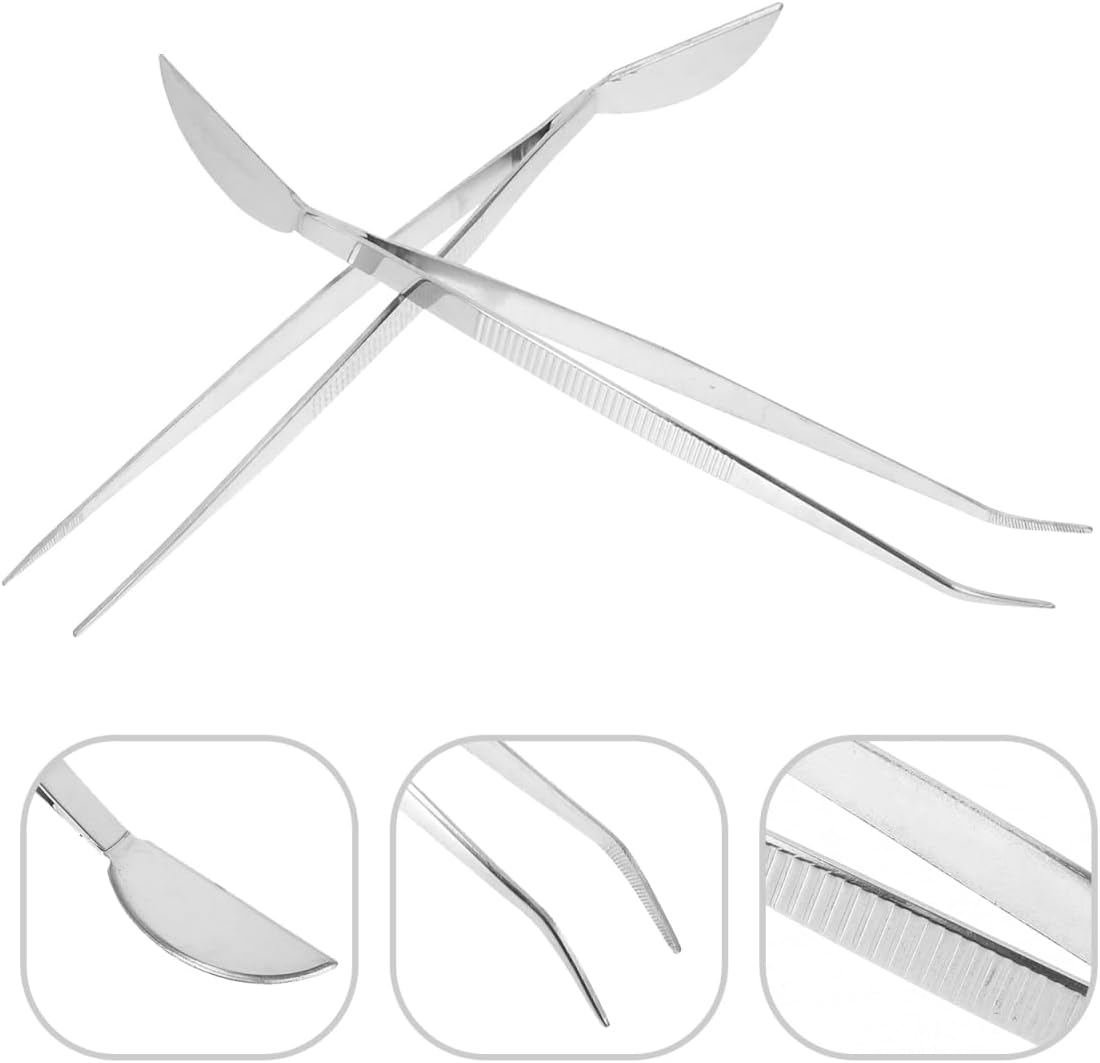 GANAZONO 2Pcs Bonsai Multipurpose Tool Succulent Rake Straight Bonsai Succulent Rake Aquascaping Tool Kit Bonsai Curved Tip Tools Aquarium Stainless Steel image number 1