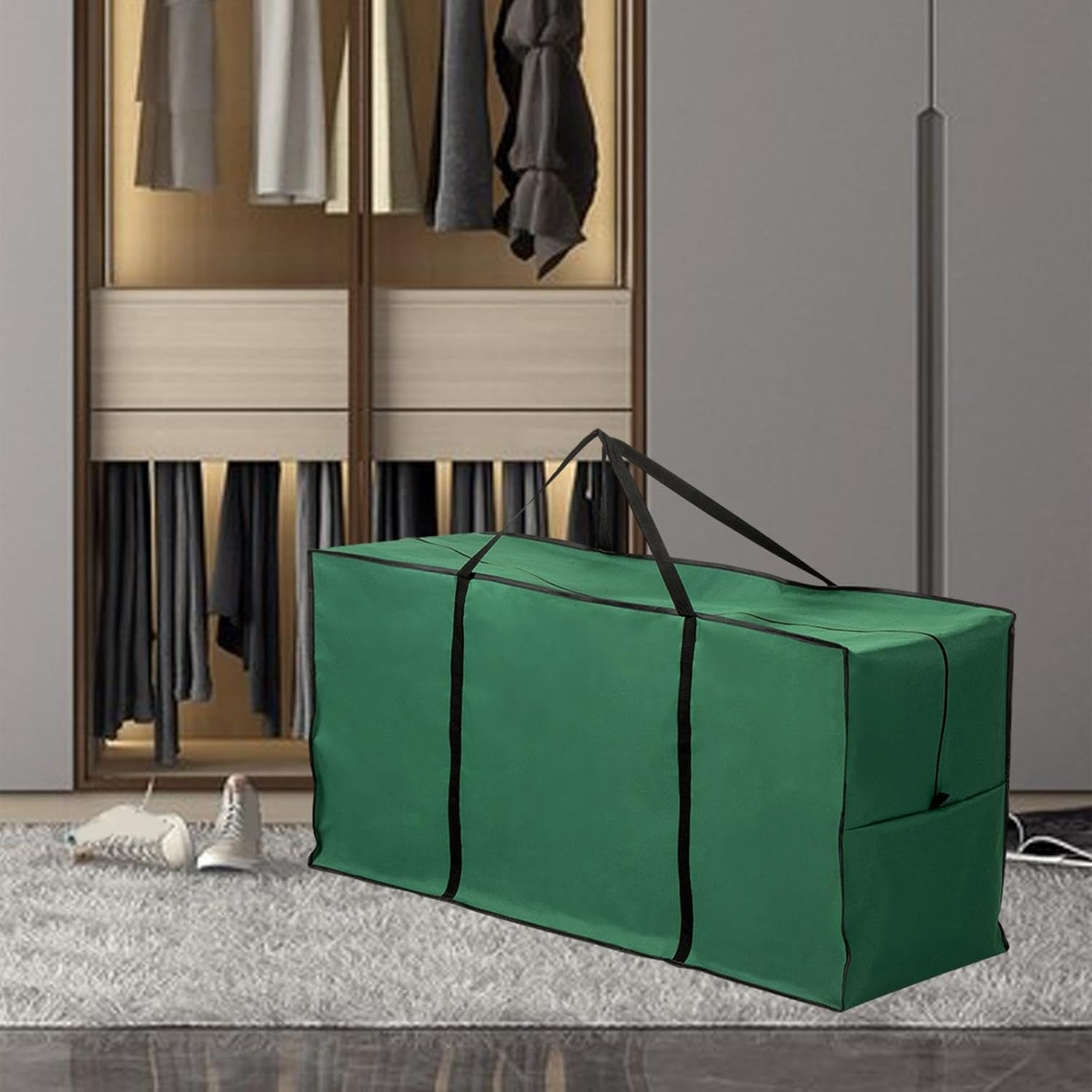 Oshhni Christmas Tree Storage Bag Large Protects against Dust Moisture Xmas Tree Storage Bag for Blanket, Green image number 2