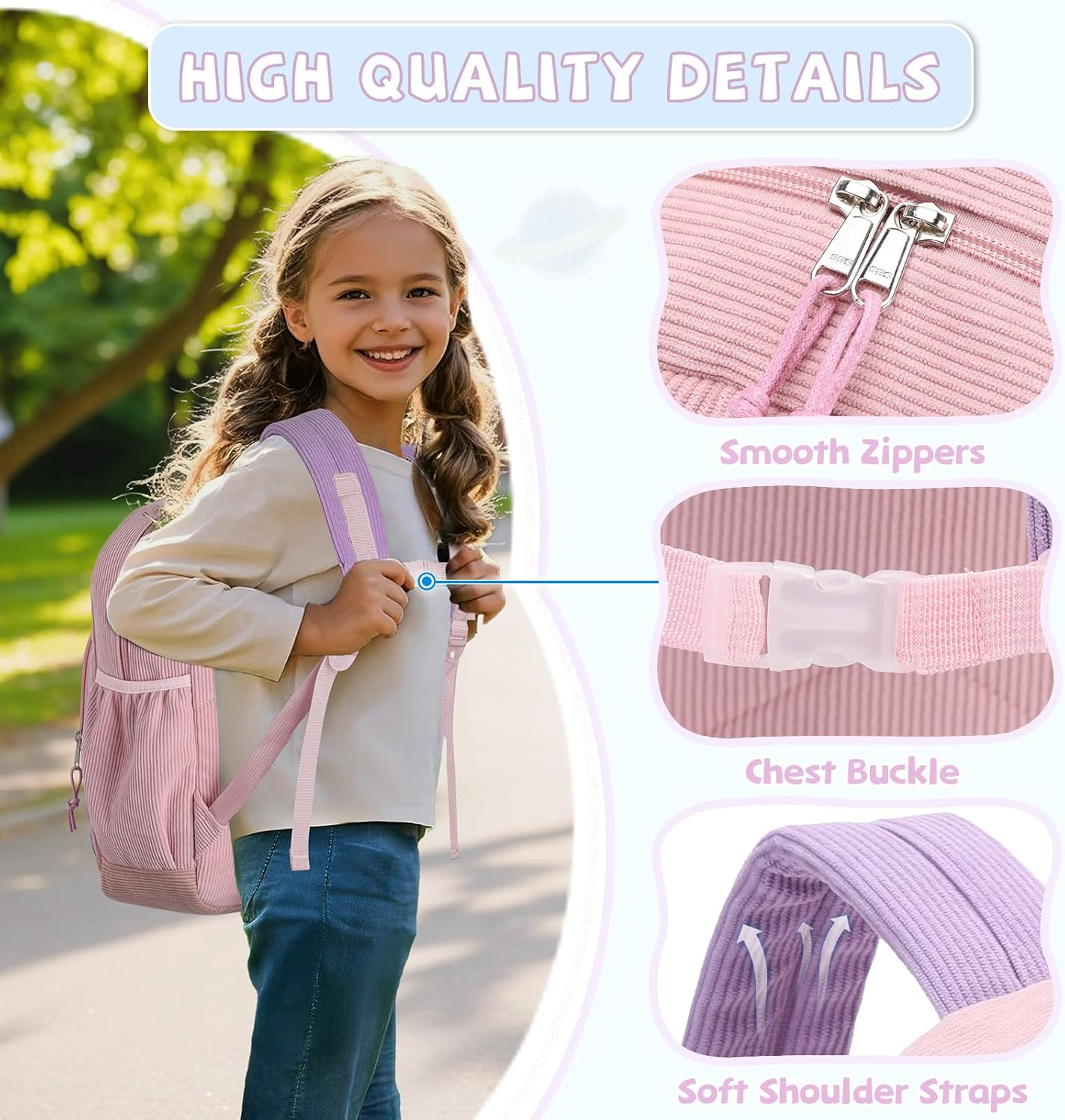 Toddler Backpack, KASQO Cute Lightweight Preschool Backpack Kids Children School Bag for Boys and Girls Kindergarten Daycare Bookbag with Chest Buckle image number 4