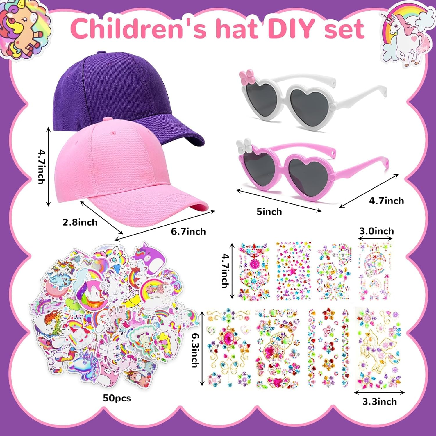 Gifts for Girls 4-12 Year Old, Art & Crafts Kit for Kids, Decorate Your Own Baseball Cap with Unicorn Glitter Gem Stickers Stickers, Fun Creative DIY Toys for Kids Girls image number 1