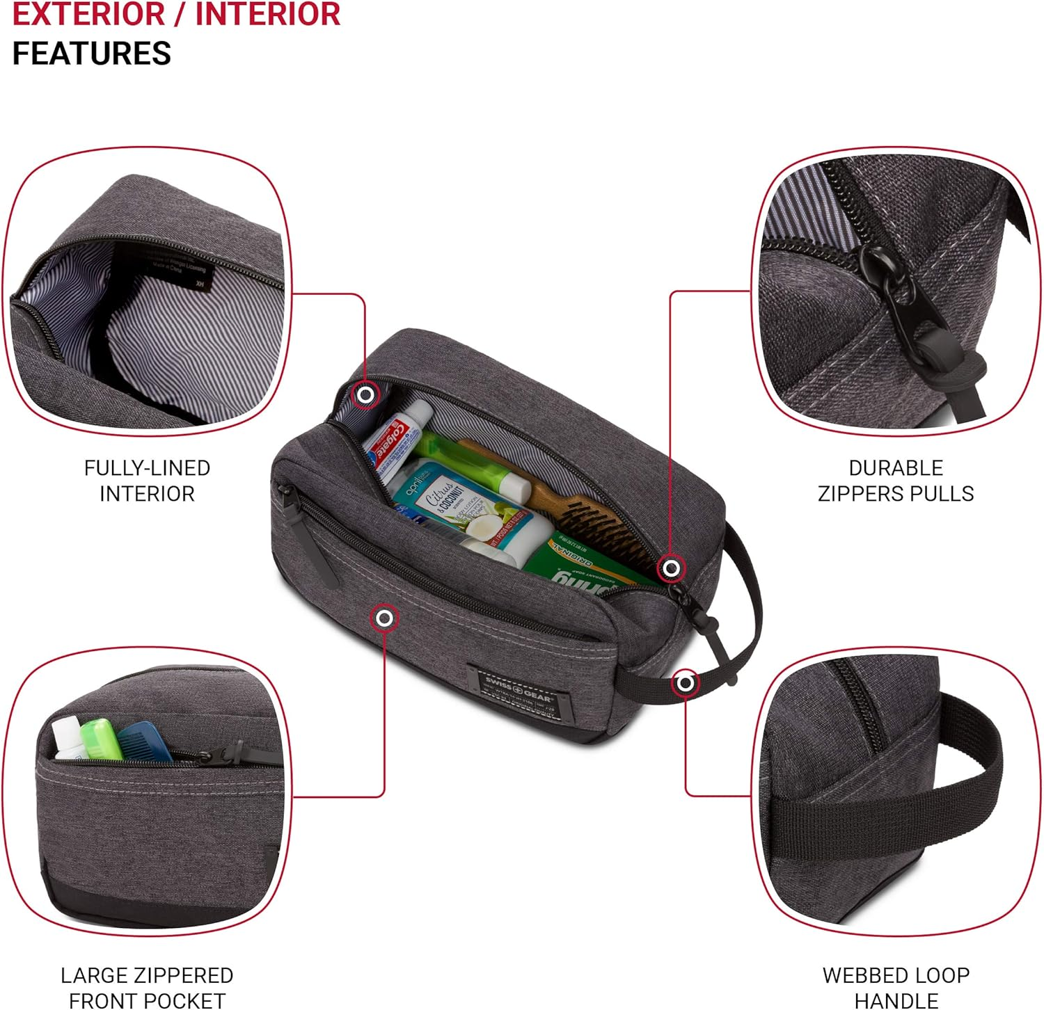 SWISSGEAR Medium Dopp Kit | Bathroom, Gym, Travel | Men'S and Women'S - Heather Gray image number 1