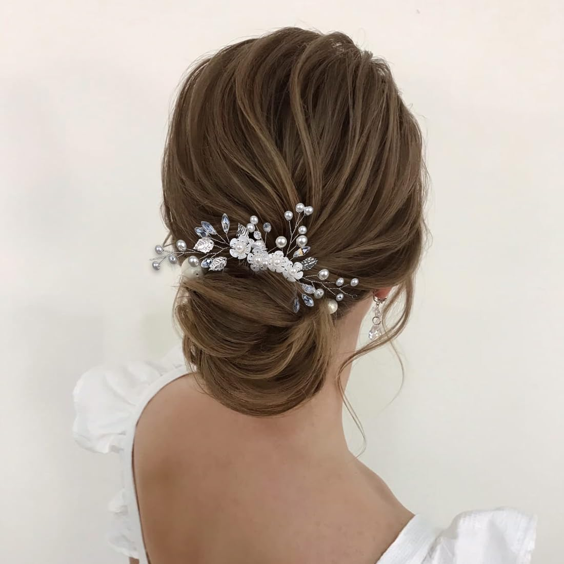Bridal Wedding Hair Combs Crystal Flower Bridal Headpiece Beads Hair Clips Hair Accessories for Women and Girls Silver image number 3