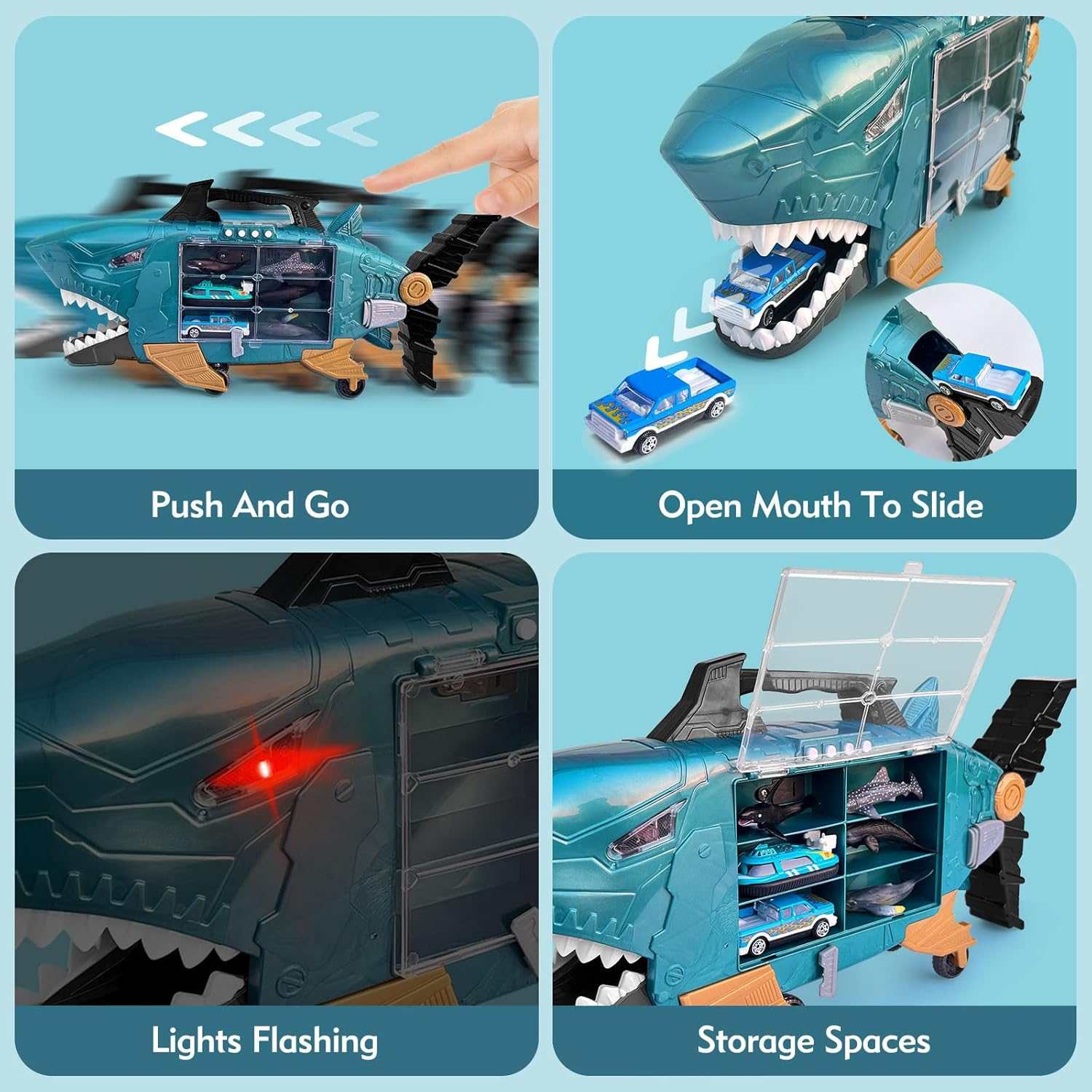 Shark Toys with Led, Music Ocean Animals Toys, Shark Truck Toys with 2Pcs Toy Trucks, 2Pcs Shark Cars,18Pcs Sea Animal Toys for 3+ Year Old Kids image number 1