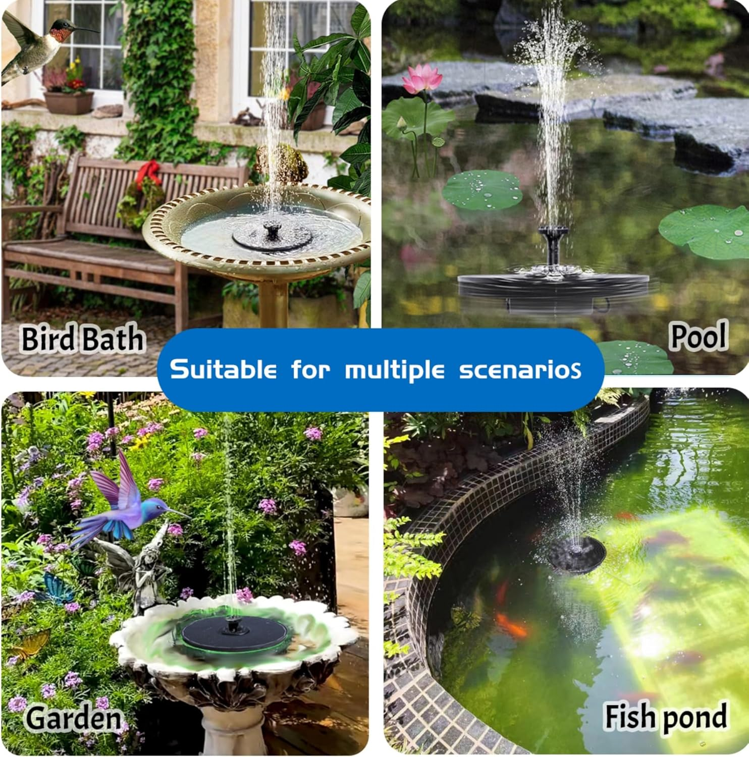 Solar Fountain with Colorful Lights,High Efficiency Solar Water Fountain with 2200Mah Battery 8 Nozzles and 3 Fixer,Solar Fountain for Bird Bath Garden Outdoor D&eacute;cor image number 1