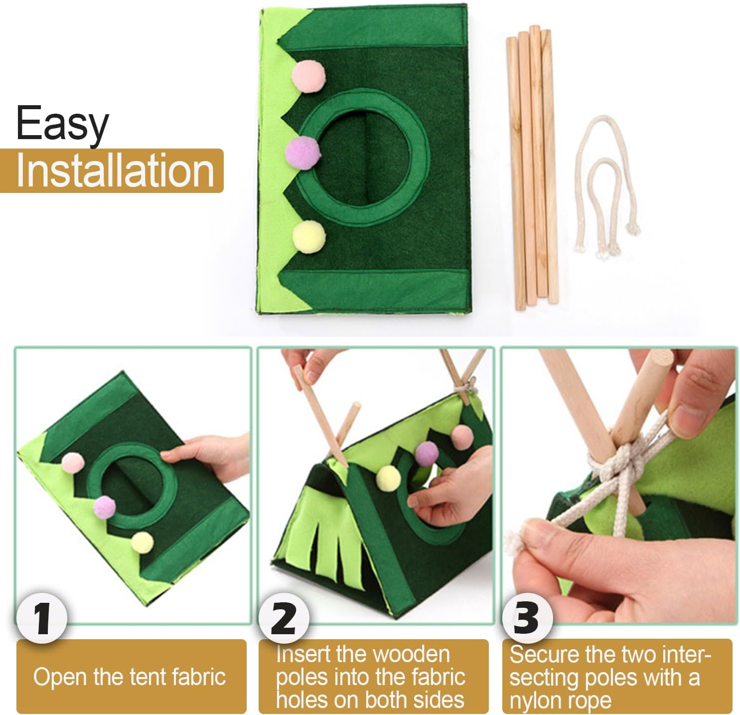 Guinea Pig Hideout Hamster Tent Set, Washable Hideaway Beds Hamster House Hut Nest for Small Pet Animal, Simple Installation, No Metal Fences, Suitable for Rabbits, Ferrets, and Chinchillas (Green) image number 1