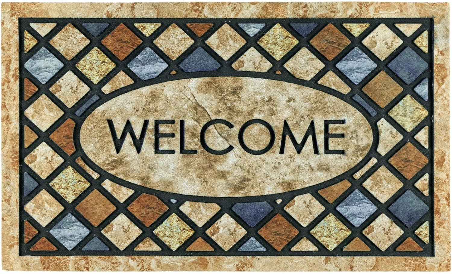 Blue Welcome Door Mat 60&times;90Cm Front Doormat Outdoors for Home Entrance Outdoors Mat for outside Entry Way Doormat Entry Rugs, Heavy Duty Toto Non Slip Rubber Back Low Profile 021