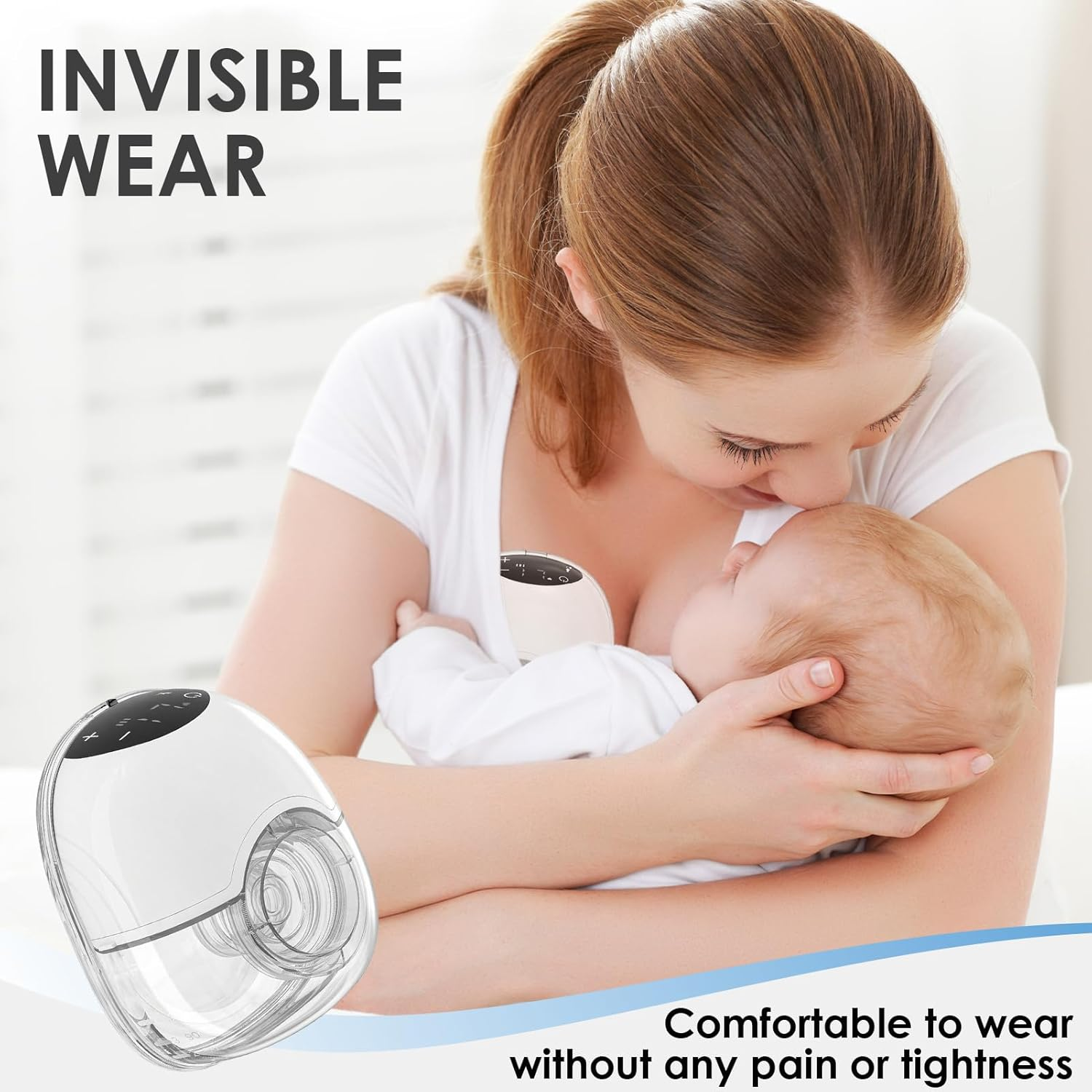 Electric Portable Wearable Breast Pump, Hands Free Milk Collector with LED Display 4 Modes & 12 Levels for Mom Newborn, 45DB Silent Design & 180ML Large Capacity (White) image number 2