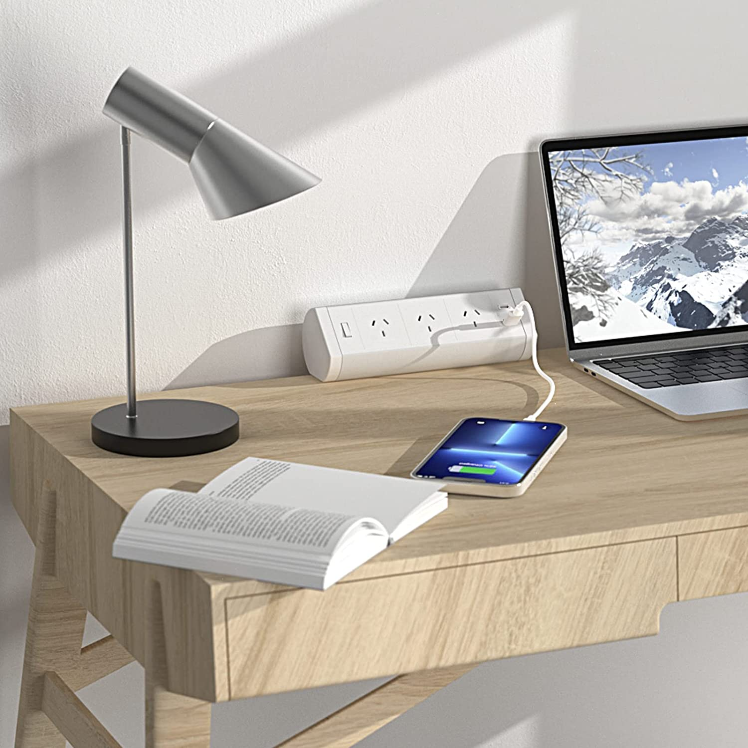 Desk Power Board, Haylink Aluminium Alloy Clamp Powerboard with USB C, 3 Outlets Desk Power Strip with Switch, Desktop Mounted Power Board Connect 3M Extension Cord for Home Office image number 2