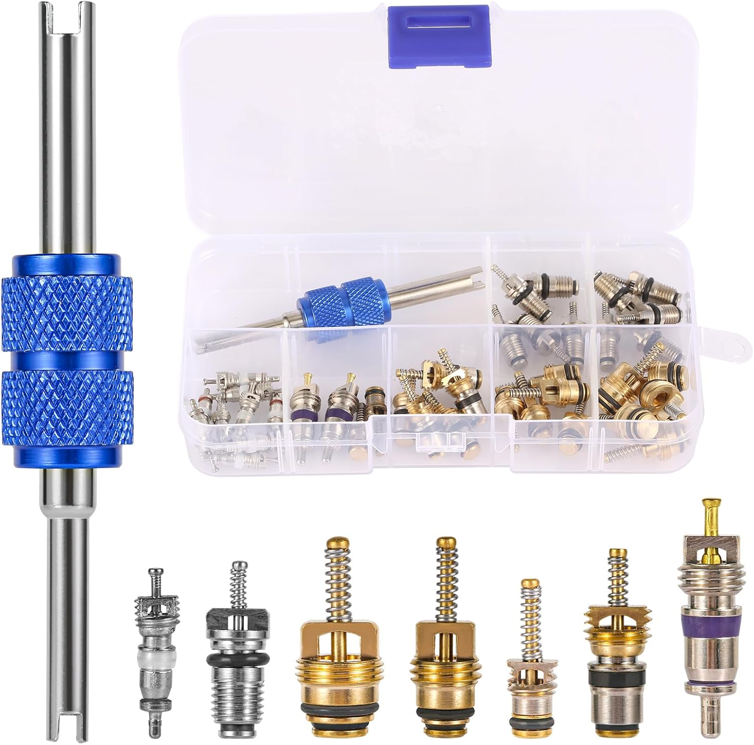 40Pcs AC Valve Core Kit, Car Air Conditioner Valve Core Accessories A/C R12 R134A Refrigeration Valve Core with Double-Head Disassembly and Installation Remover Tool AC Valve Kit for Most Cars image number 2