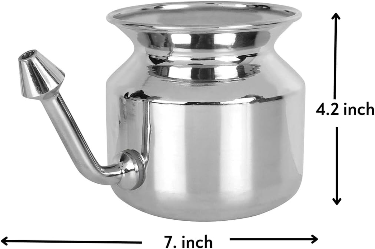 304 Grade Stainless Steel Ayurvedic Jal Neti Pot for Sinus Congestion and Nasal Cleansing Non-Corrosive Unbreakable Hygienic Smooth Nose Tip Snugly Fits image number 4