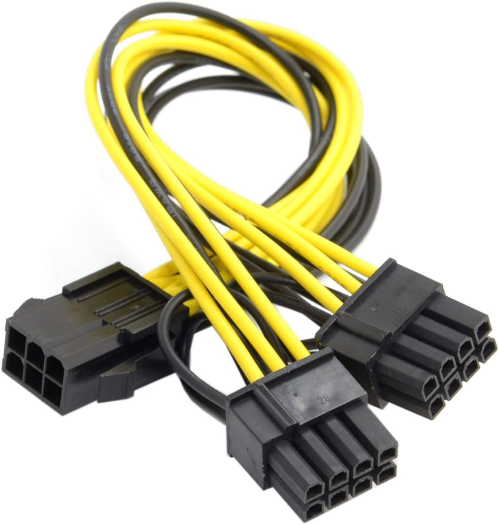 Cablecc PCI-E PCI Express ATX 6Pin Male to Dual 8Pin & 6Pin Female Video Card Extension Splitter Power Cable