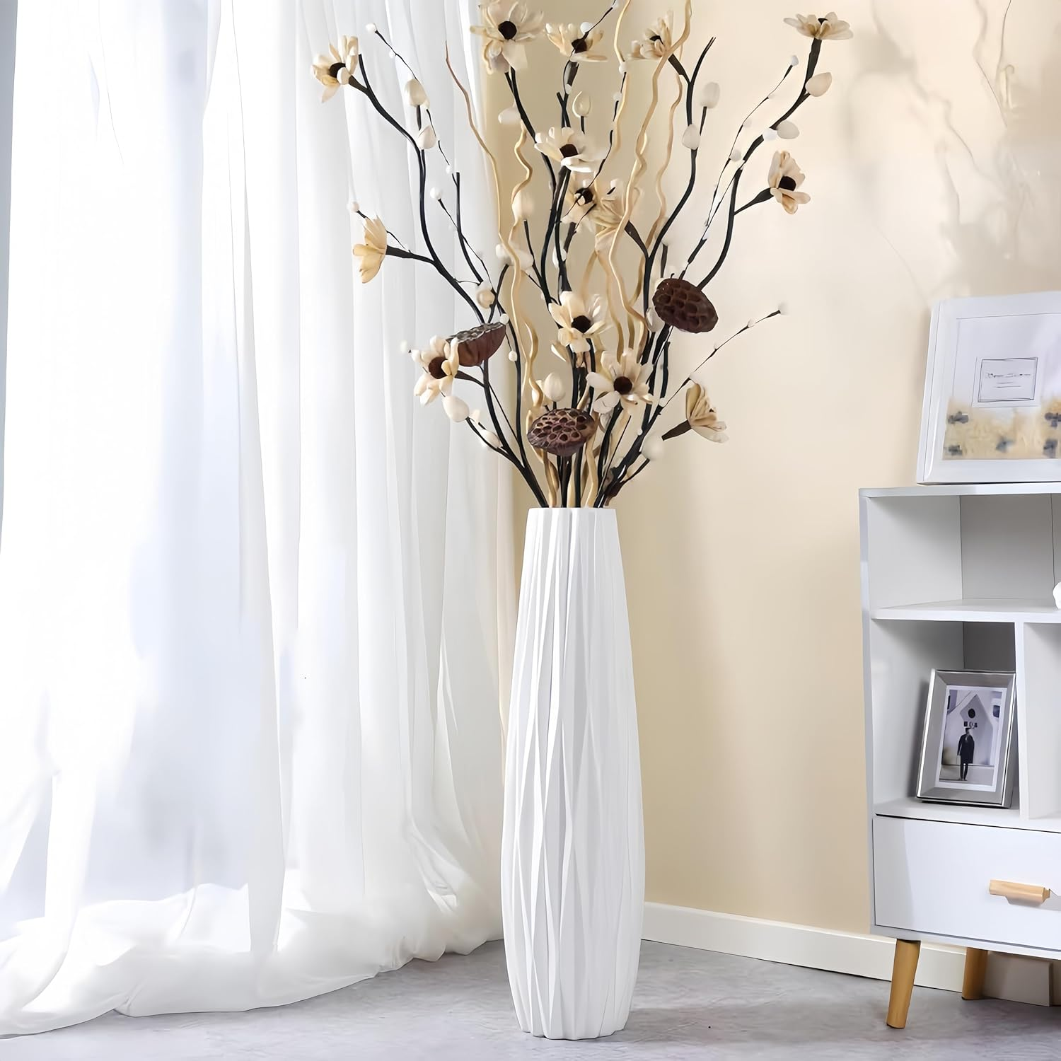 White Tall Floor Vase, 28" Ceramic Large Vase, Decorative Flower Vases for Modern Home Decor Living Room Office Bedroom Kitchen Wedding Centerpieces Farmhouse D&eacute;cor