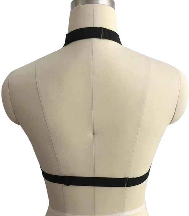 Worldtree Women Harness Elastic Band Lingerie Cupless Cage Bra Punk Gothic Hollow Out Rave Dance Apparel Black image number 1