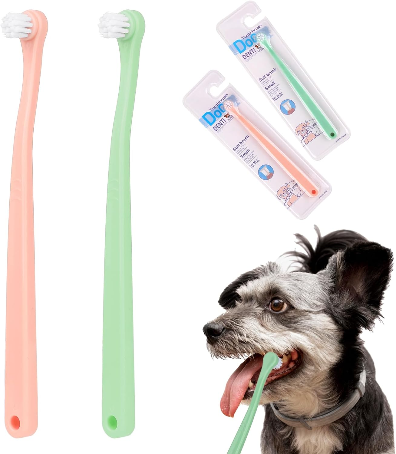 2 Pack Dog and Cat Toothbrush Kit - Mini Head Soft Brush for Deep Clean - Suitable for Puppy, Kitten, Small Pets - Portable Travel Friendly and Easy to Use