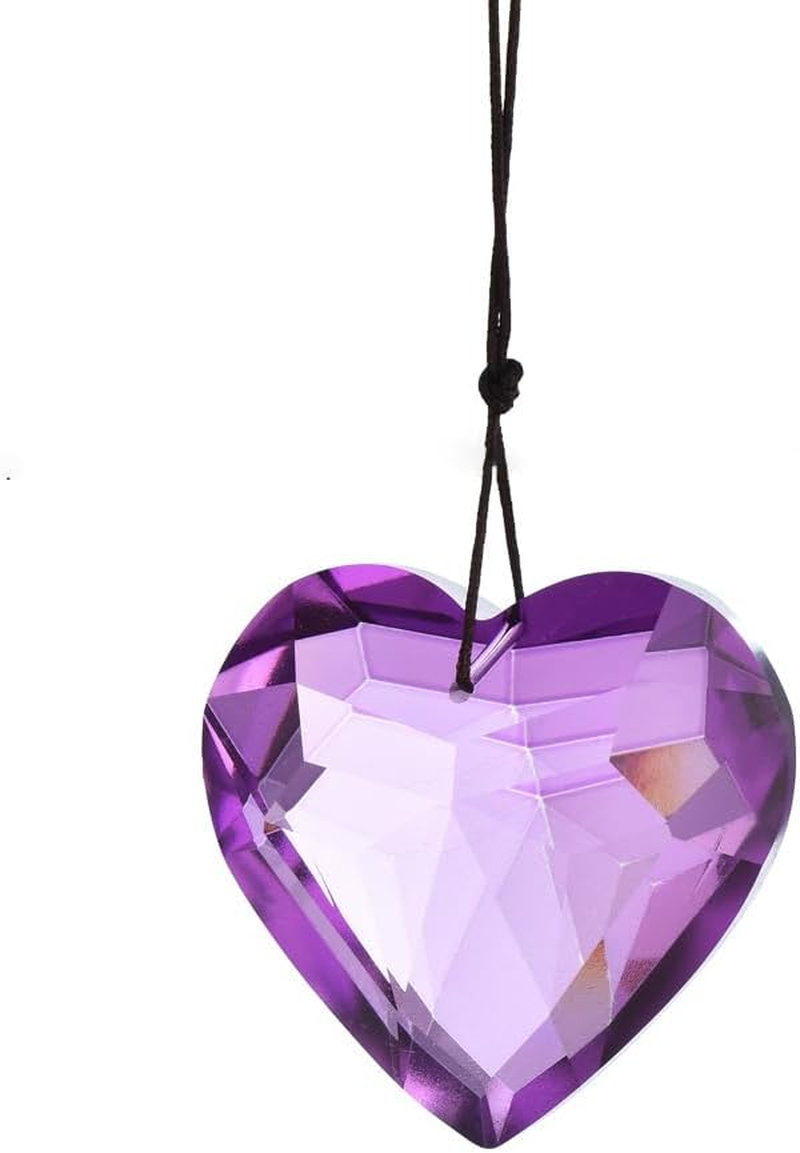 Colorful Heart Crystals Suncatcher Hanging Sun Catcher with Chain Pendant Ornament for Window Home Garden Christmas Day Party Wedding Decoration (Purple) image number 3