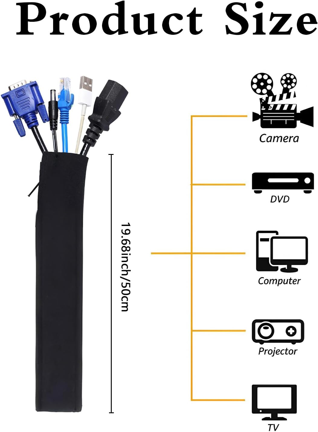 Mineens 3 Pack-40 Inch Cable Sleeve Flexible Cord Management System, Wire Organizer Cover for Desk PC TV Home Office, Black Cable Protector Wrap - Pet Chew Proof image number 5