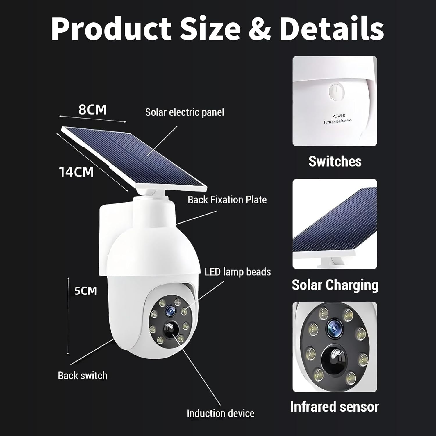 Rhoyee Solar Powered Dummy Surveillance Camera Light &ndash; 360&deg; Ultra-Bright LED Floodlight with Motion Sensor, Flashing Red Light, IP66 Waterproof Outdoor Security Decoy for Porch, Yard, Patio & Driveway image number 3