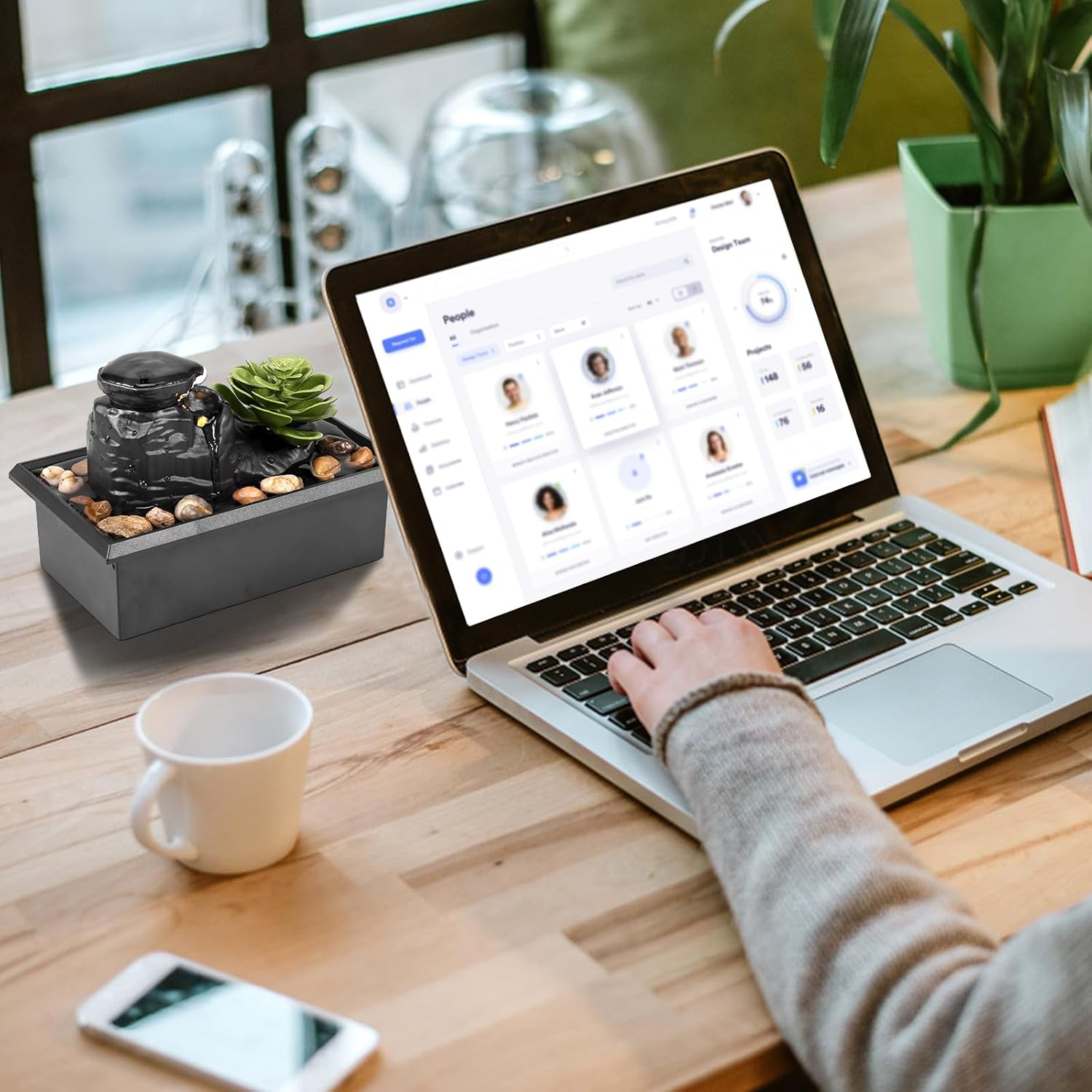 Tabletop Fountain with Light - Battery/Usb Operated Mini Indoor Water Feature for Sound Relaxation - Portable Waterfall Ornament for Table, Office, Home, Bedroom (B) image number 5