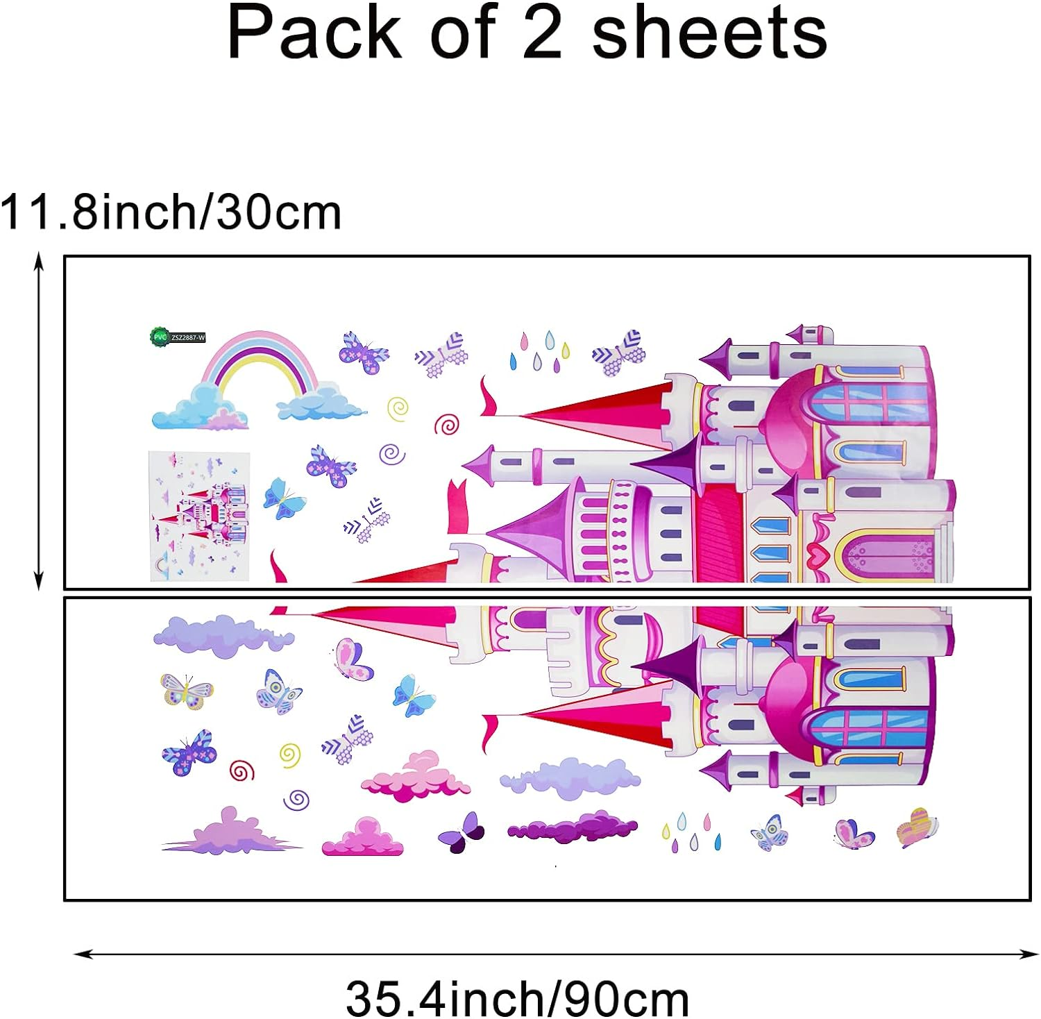 Pinenjoy Cartoon Castle Wall Decal Colorful Rainbow Clouds Butterfly Wall Stickers 39X30Inch DIY Removable Self-Adhesive Vinyl Wall Clings for Girls Bedroom Nursery Classroom Living Room Decors image number 2