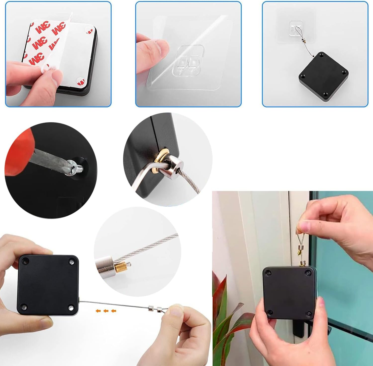 Punch-Free Automatic Sensor Door Closer, 2 Pcs Residential Sliding Screen Door Closer with Steel Drawstring for Bedroom/Storm/Home image number 4