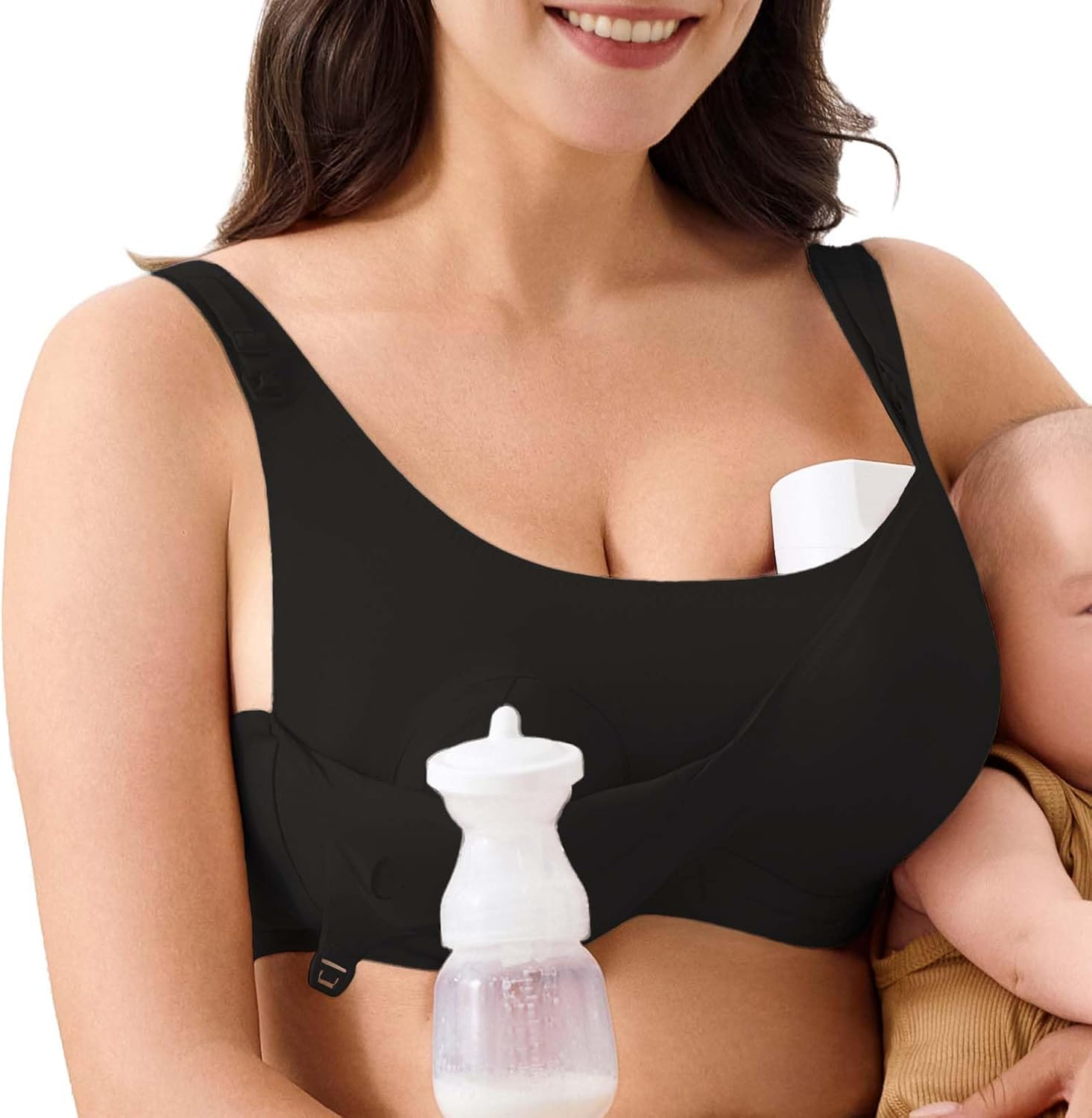 Wireless Hands-Free Pumping Bra, Adjustable with Extendable Straps and Hook Extender, Comfort Sleep Nursing Bra